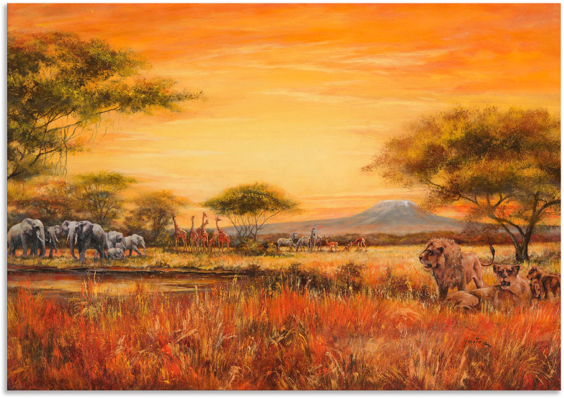 Artland Wandbild »Afrikanische Steppe mit Löwen«, Afrika, (1 St.), als Alubild, Outdoorbild, Leinwandbild, Poster, Wandaufkleber