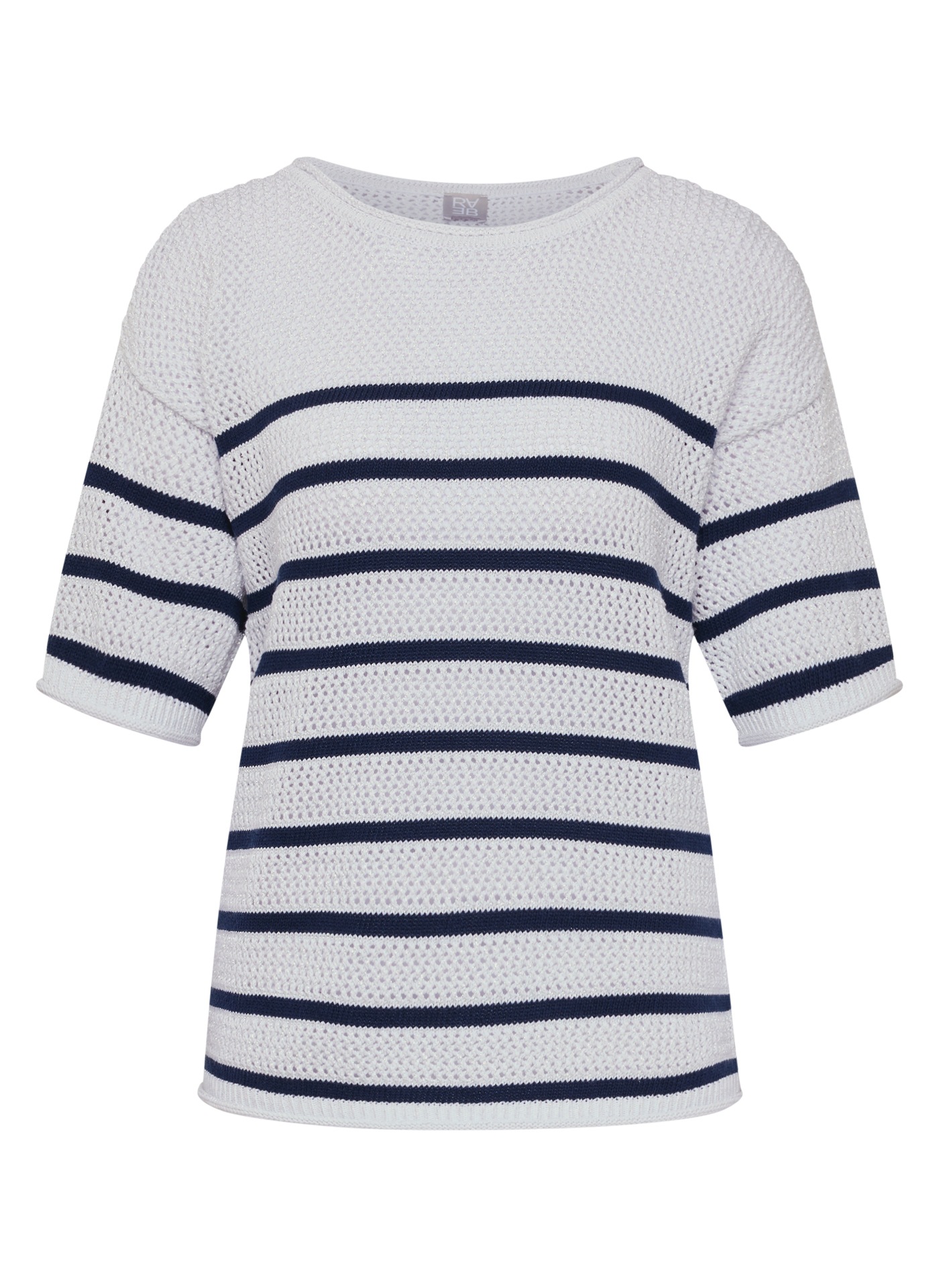 Rabe Pull en tricot Halbarm-Strickpullover mit Streifen und im Häkel-Look