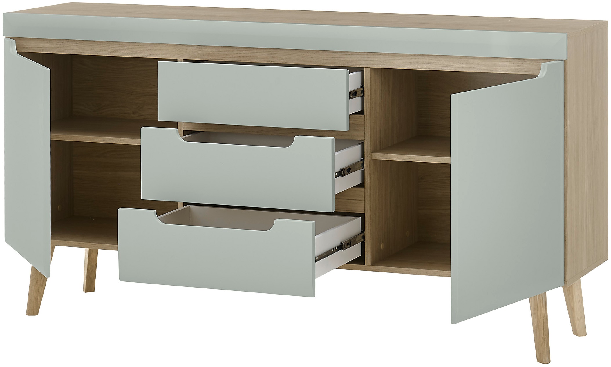 INOSIGN Sideboard »Torge, Anrichte, Kommode, Schubladenschrank«, (1 St.), abgeschrägte Füsse, drei Farben, Scandi Design, 160 cm breit