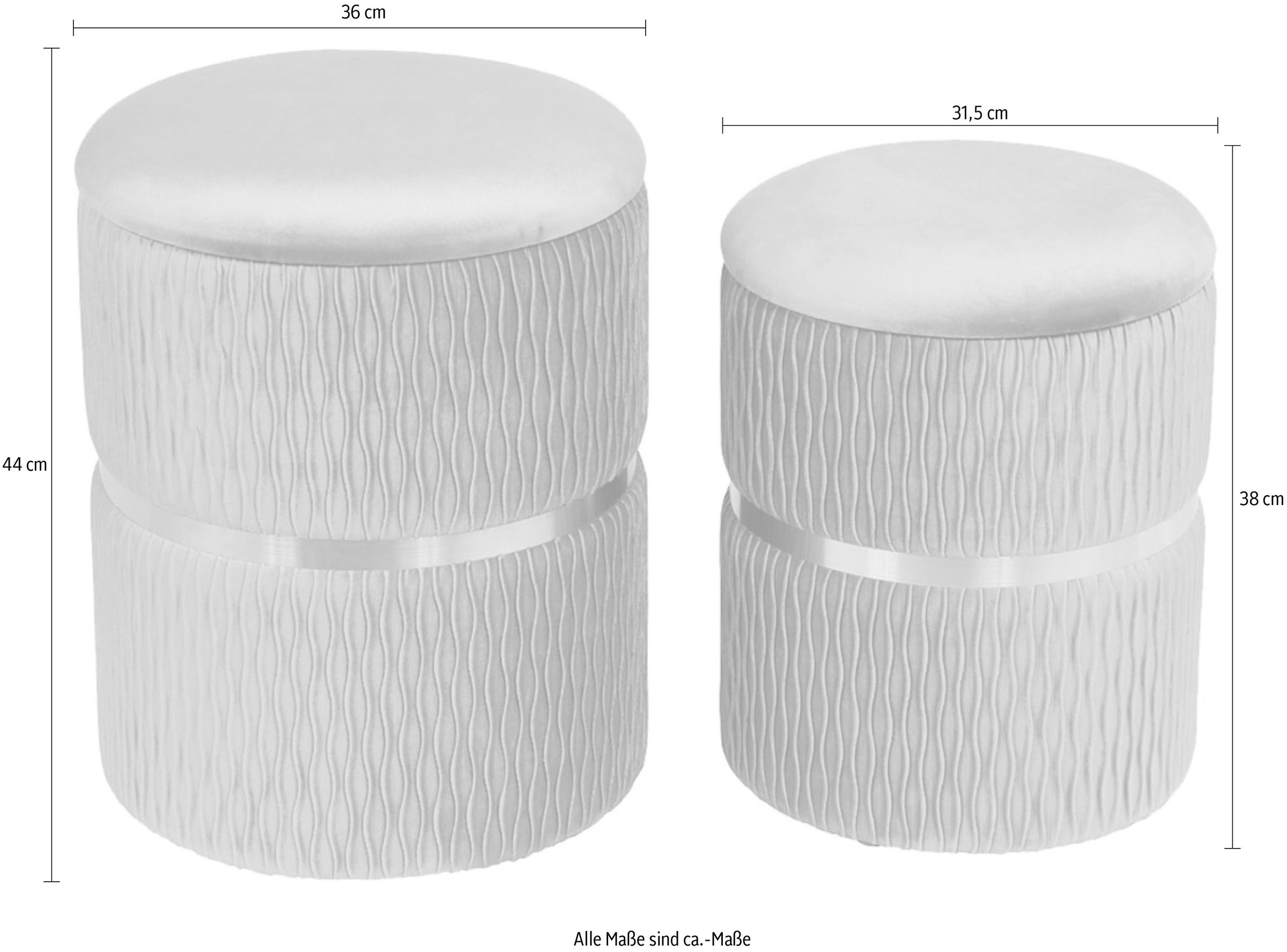 Kayoom Polsterhocker »Hocker Zora 425 2er-Set, Praktischer und versteckter Stauraum«, (Set, 2 St.), 2er-Set mit Stauraum, ineinander stapelbar, goldfarbenener Ring
