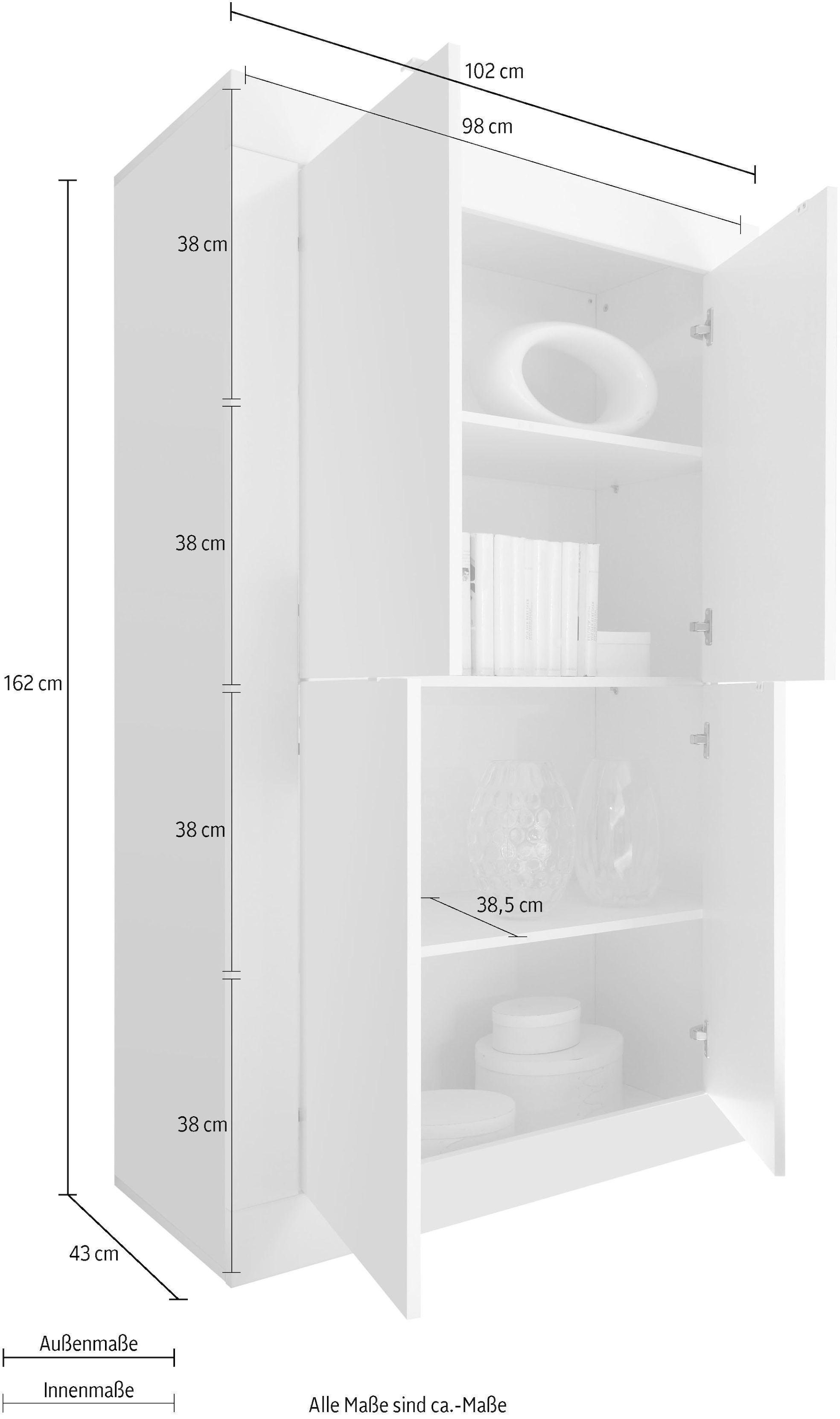 INOSIGN Highboard »Basic Höhe 162 cm, Breite 102 cm, Kommode 4 Türen, Hochkommode«, Metallgriff, moderne Rahmenoptik, viel Stauraum, Farbauswahl