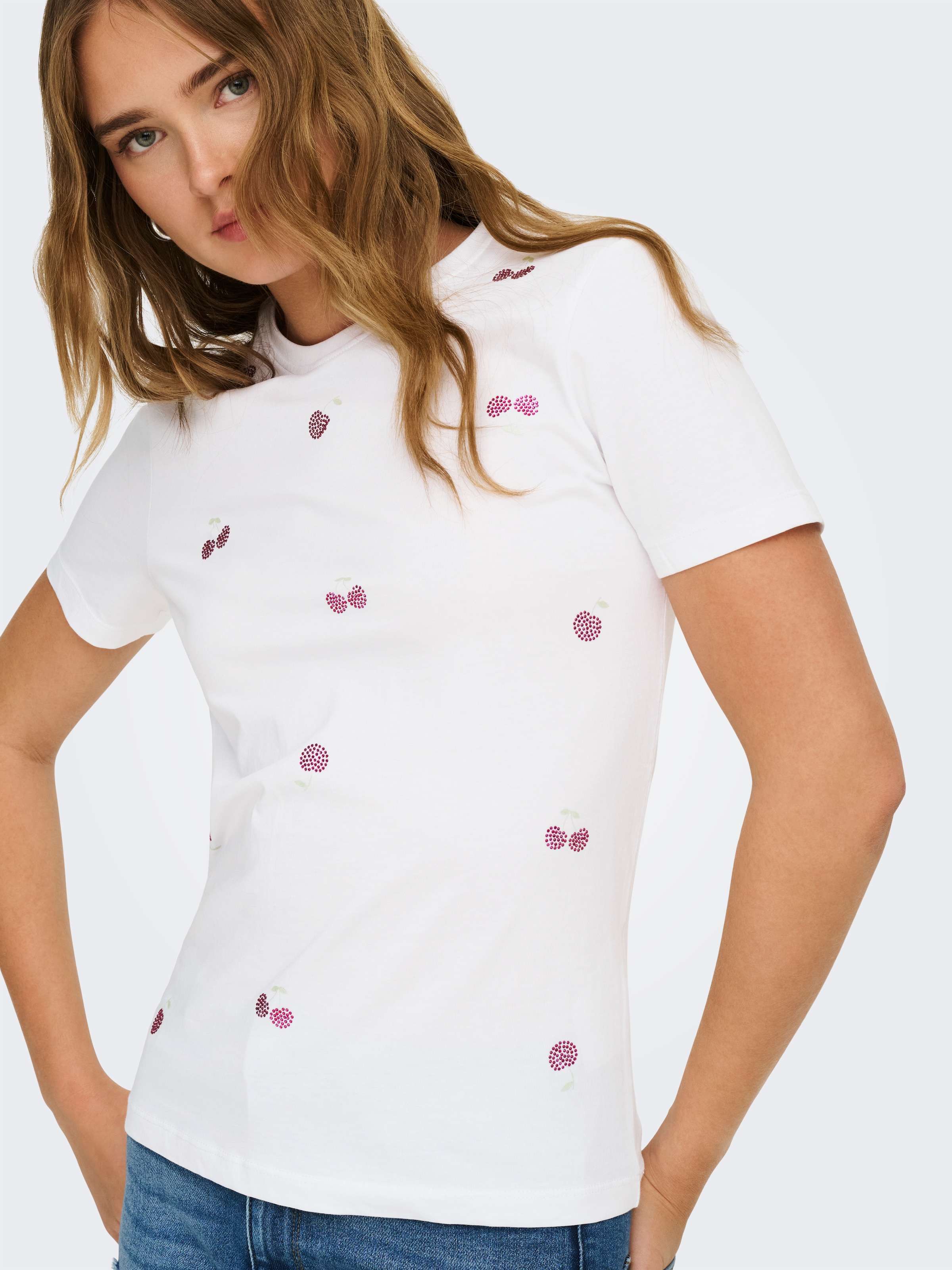 ONLY Kurzarmshirt »ONLNIKITA REG S/S TOP BOX JRS« Baumwolle, regular fit, Rundhals, Regular Waist