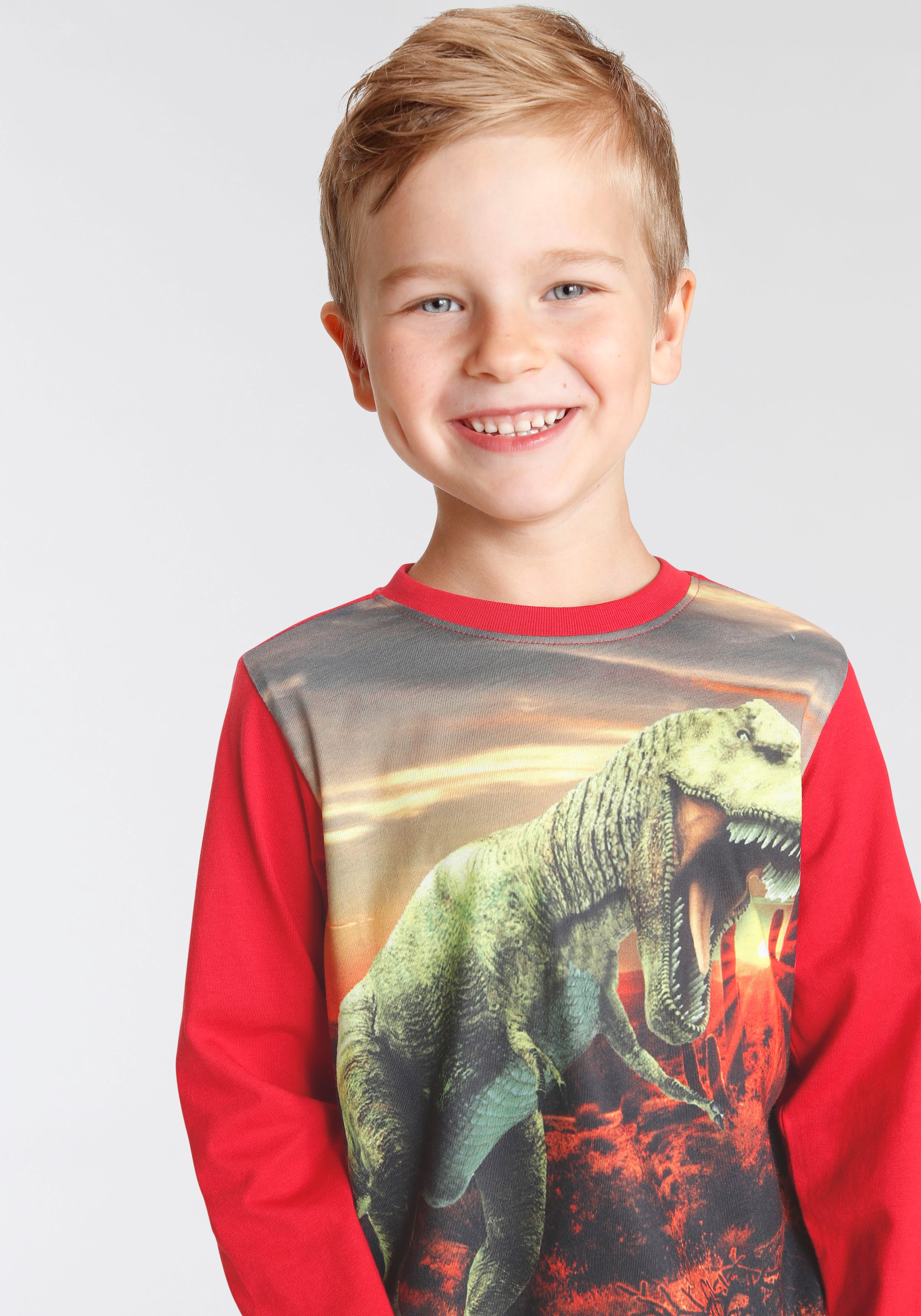 versandkostenfrei Fotodruck bestellen Langarmshirt »BIGGEST Modische DINO KIDSWORLD EVER«,