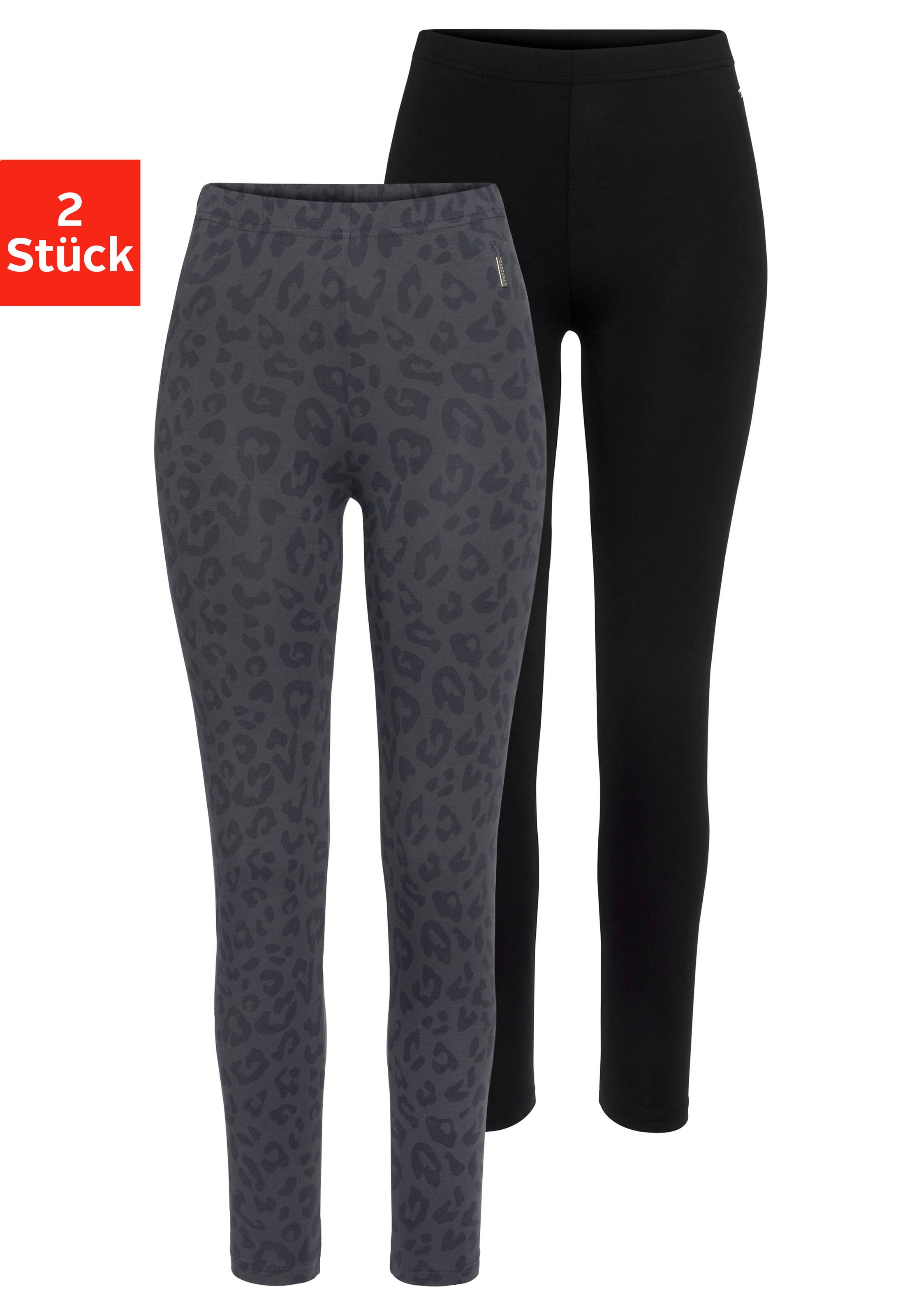 Image of LASCANA Leggings, (2 tlg., 2er-Pack), bedruckt und uni bei Ackermann Versand Schweiz