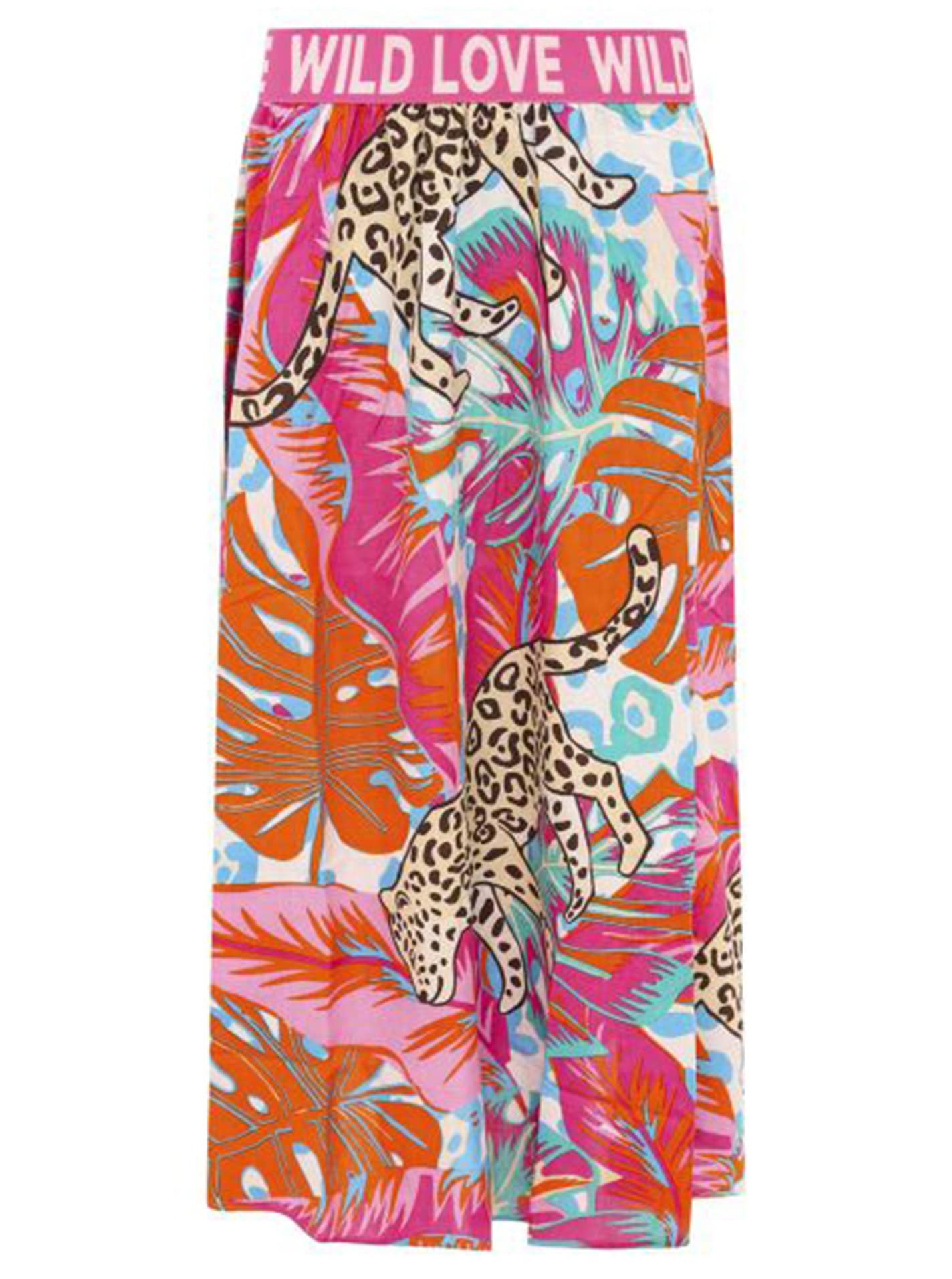 Zwillingsherz Maxi jupe »"Dschungel Leopard"« Animal-Print, bunten Blättern, Schriftzug, Viskose, knöchellang