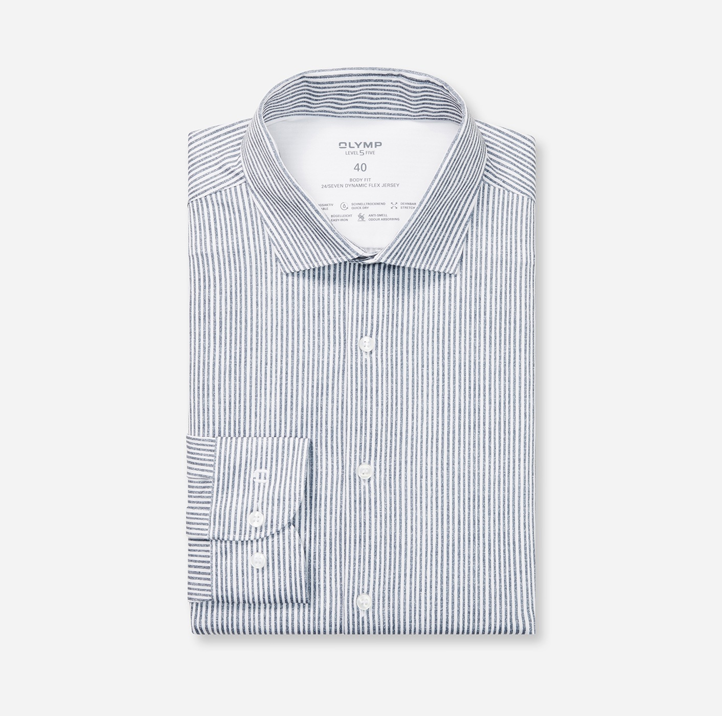 OLYMP Chemise à manches longues »24/7 - Level 5« Jersey Flex, coupe ajustée, Anti Odeur, col Kent