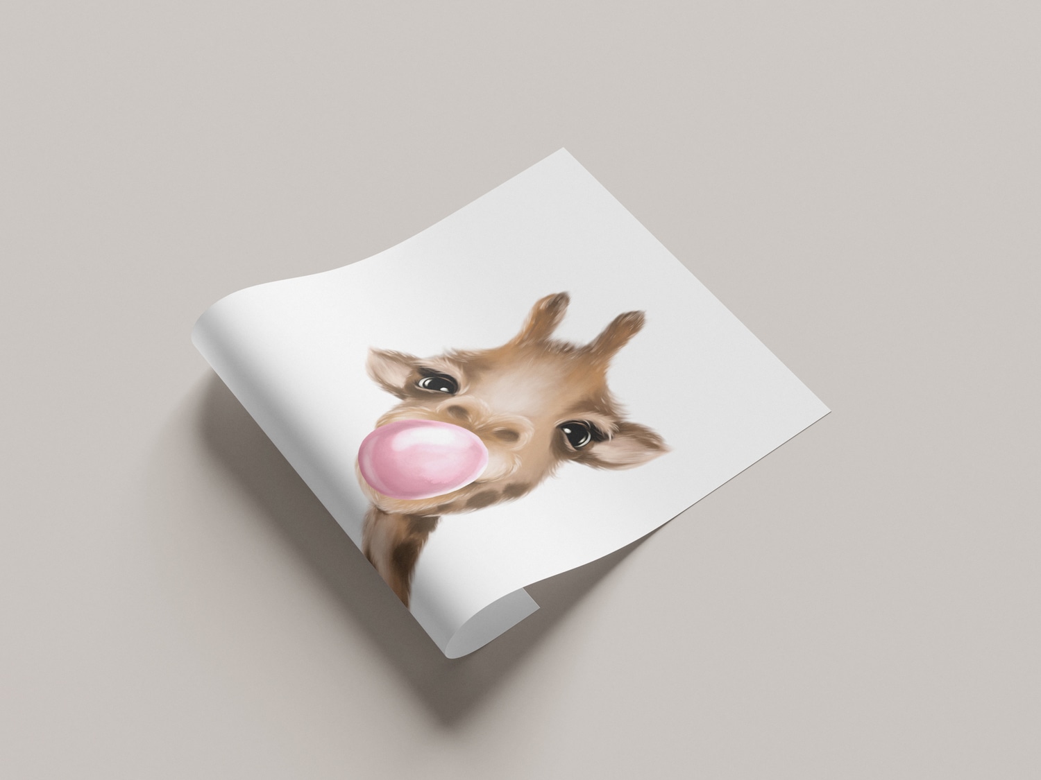 Lüttenhütt Bild mit Rahmen »oder Poster, Giraffe mit Kaugummi in Rosa« Fantasy | Giraffe | Giraffen Bilder | Tiere 1 Stk. tlg. HD Premium Druck