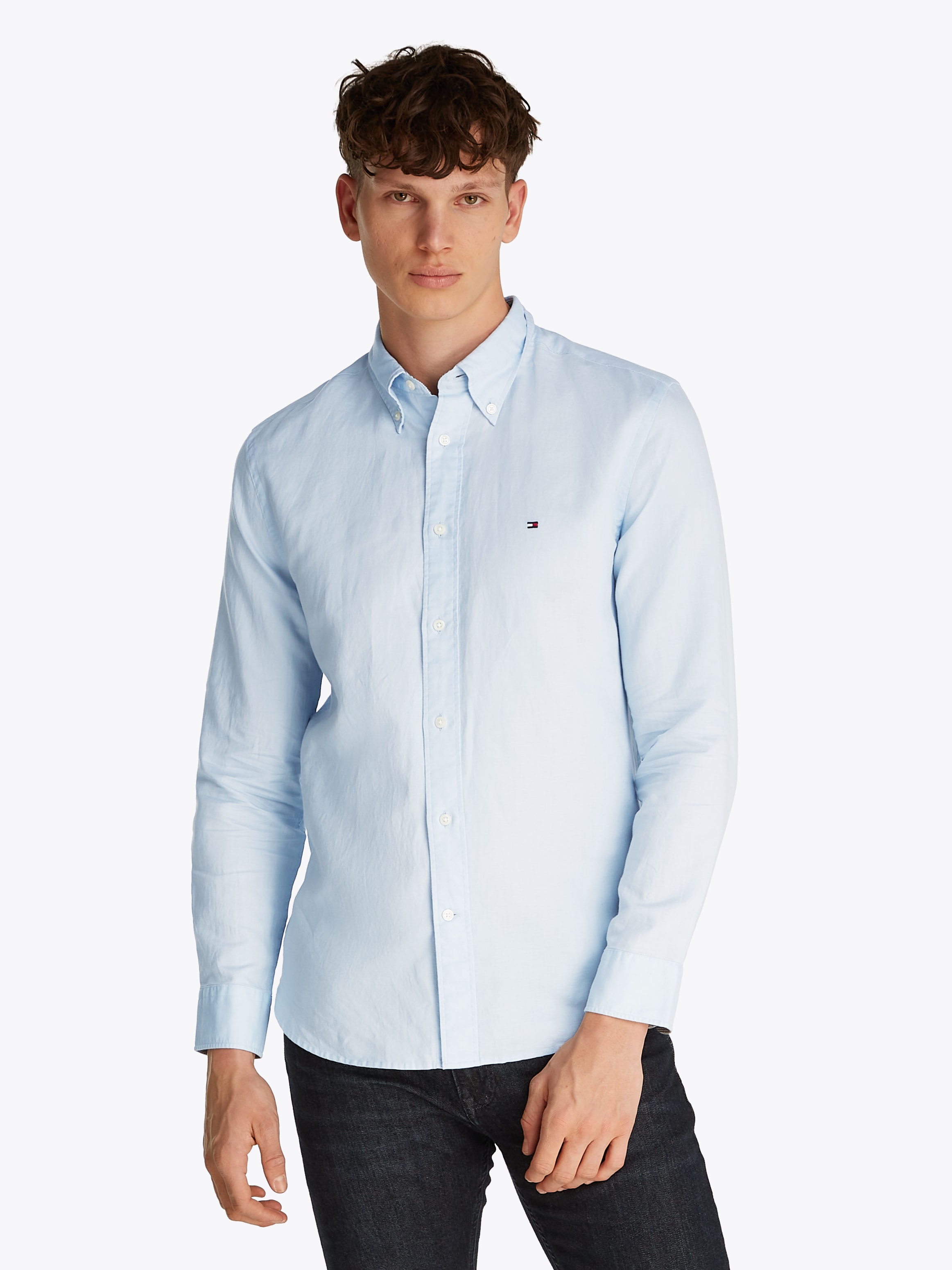 Image of Tommy Hilfiger Langarmhemd "LINEN BLEND SOLID Regular Fit SHIRT" mit Button-down-Kragen