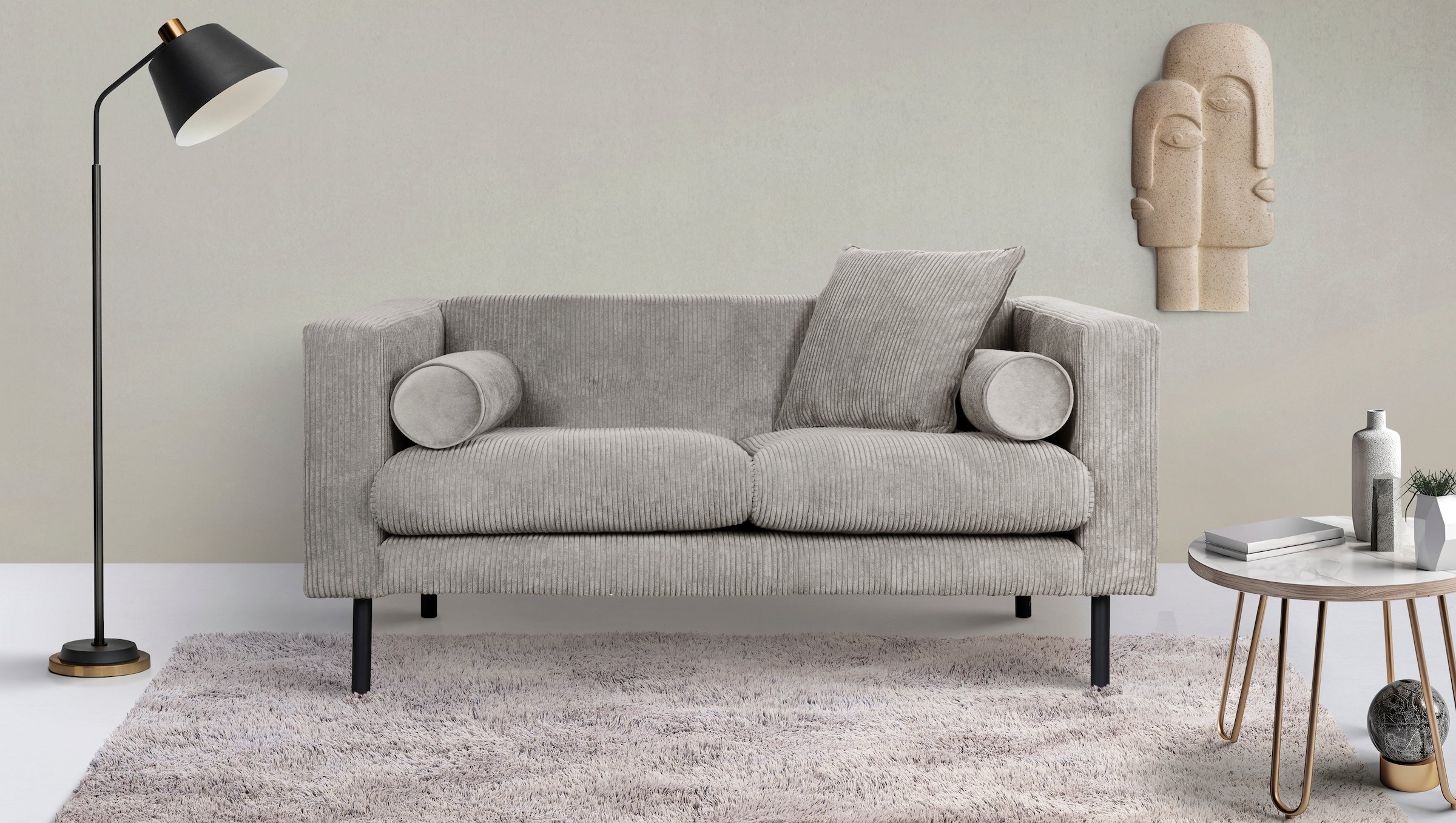 Image of Home affaire 2-Sitzer "Lillibeth Designsofa mit Wellenunterfederung, Masse B/T/H: 155/74/83 cm" Zierkissen als Wendekissen, in Samtoptik oder Cord