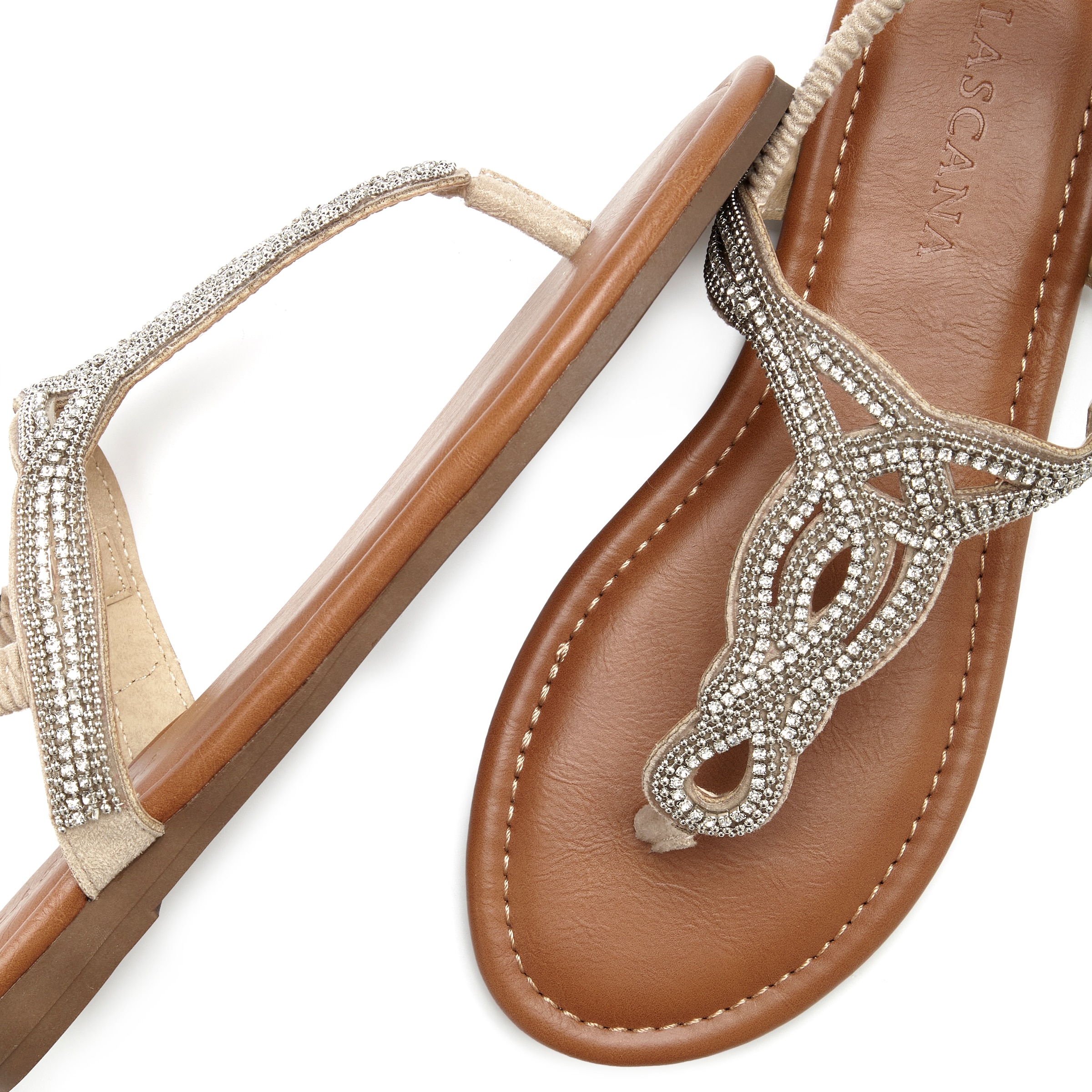 LASCANA Séparateur d'orteils  Sandale, Pantolette mit Schmucksteinen in Glitzer-Optik VEGAN