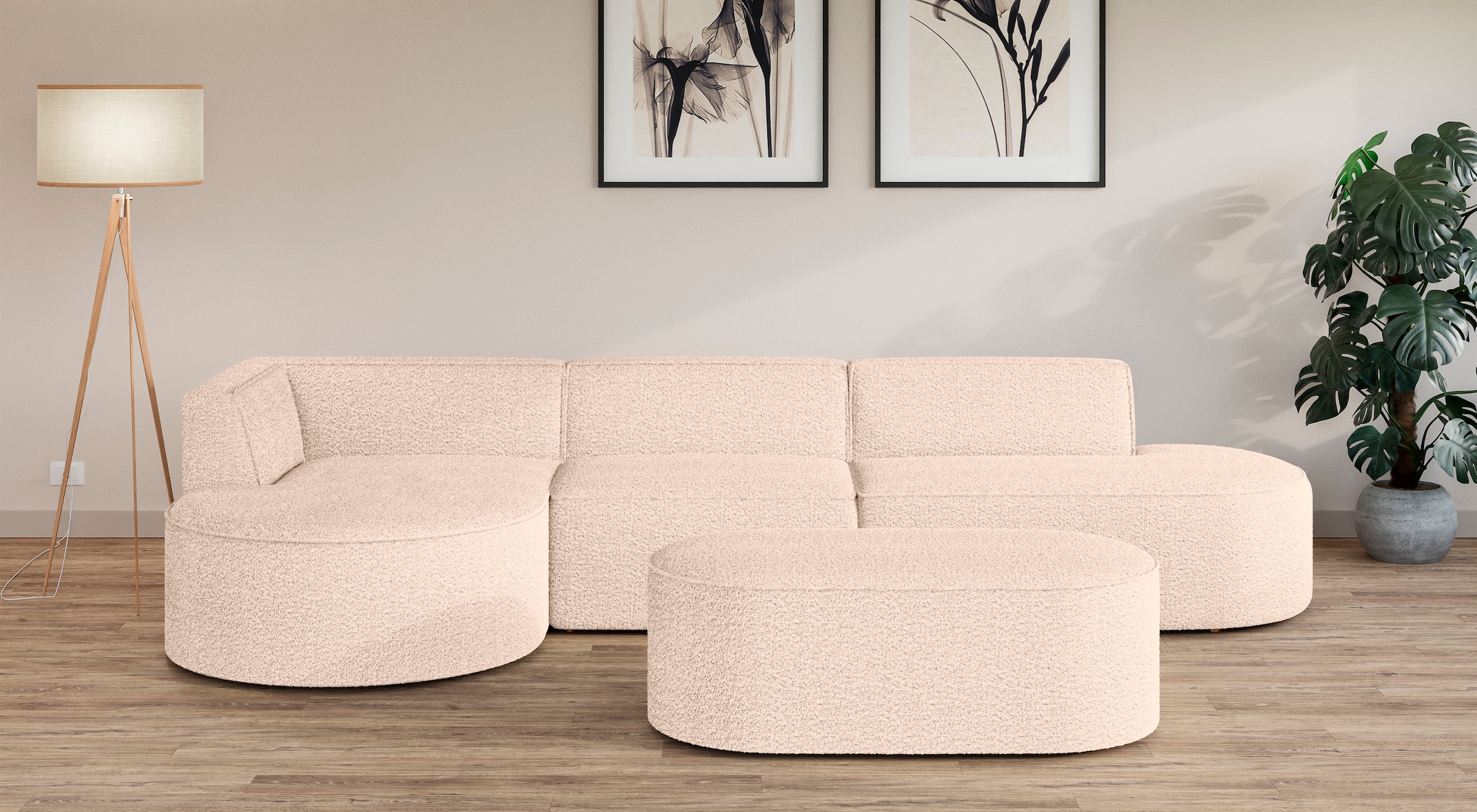 andas Ecksofa »Ecksofa EIVIND mit Ottomane rechts/links, Masse: B/H/T 343/159/72 cm«, L-Form mit Wellenunterfederung, auch in Feincord und Bouclé