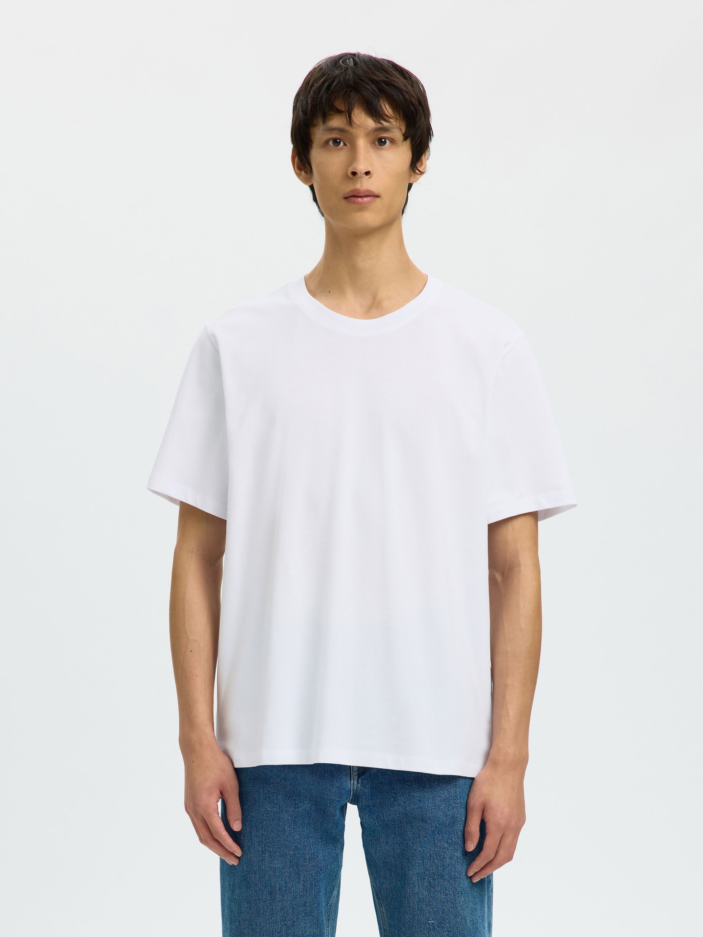 Image of SELECTED Rundhalsshirt "SLHATLAS SS O-NECK TEE" Baumwollmischung, regular fit