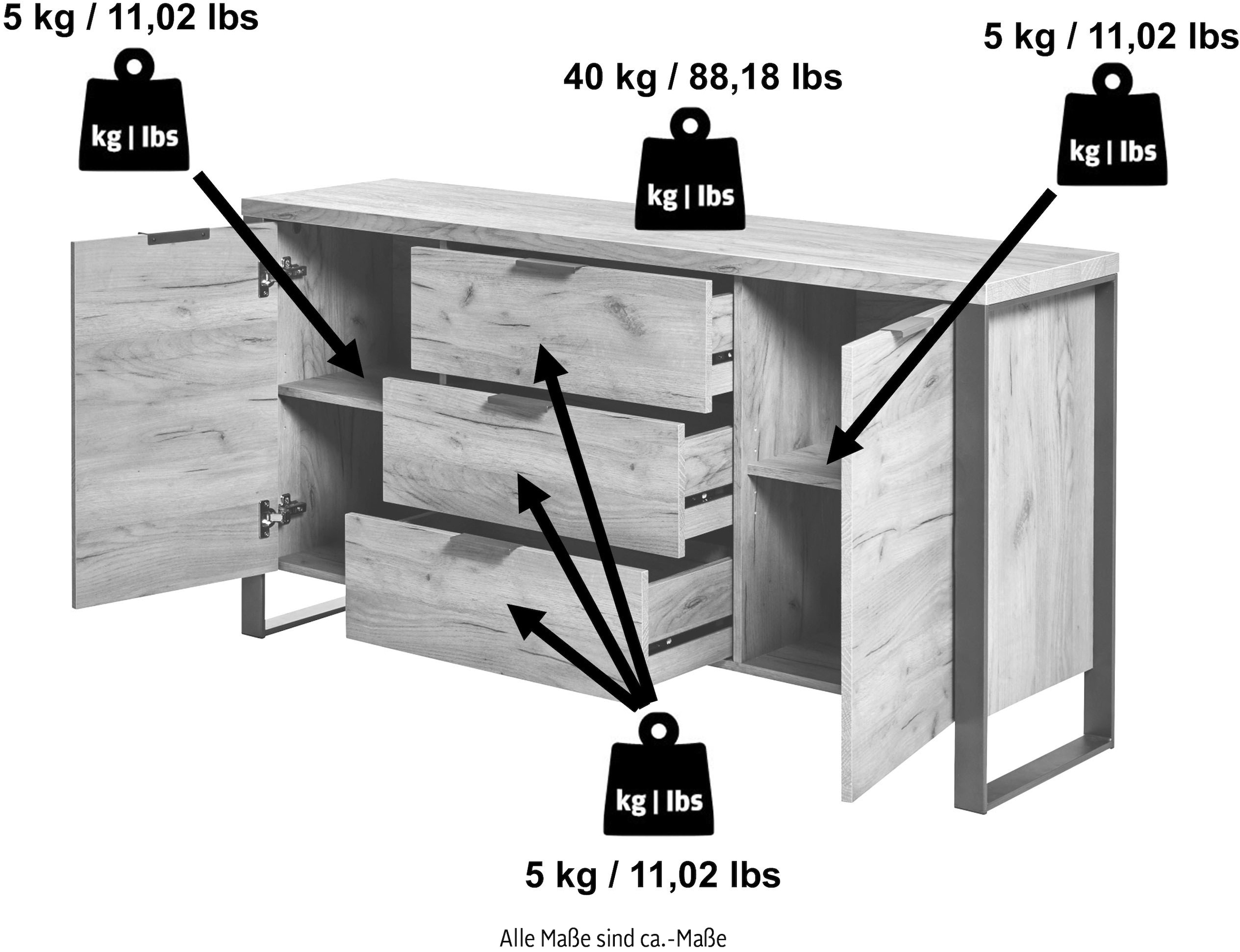 Jahnke Sideboard »LOOP SB 150« 1 Stk. tlg. mit 2 Türen + 3 Schubladen, Breite ca. 150 cm