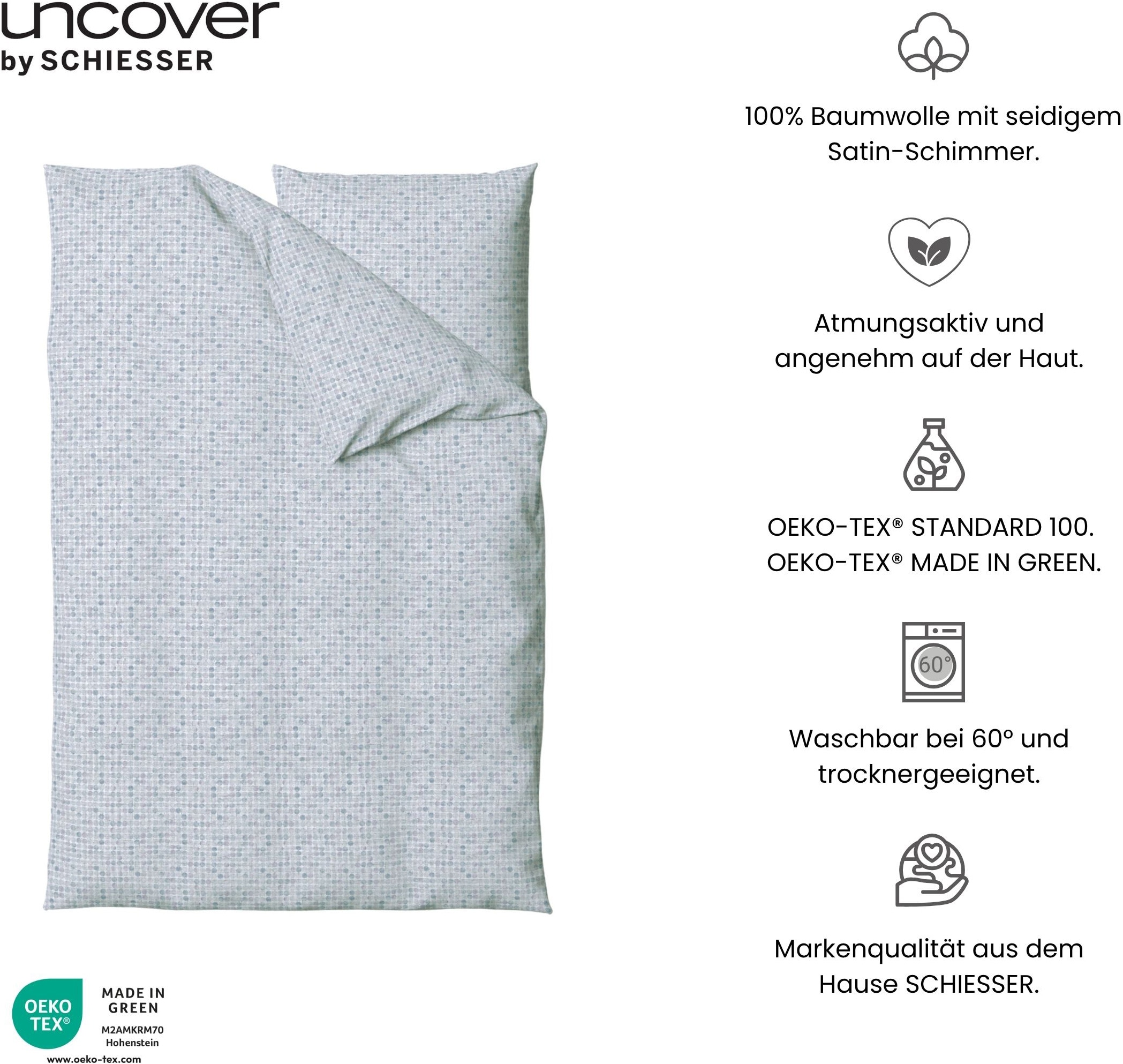 uncover by SCHIESSER Linge de lit »Punto aus edlem Baumwollsatin, 135x200 cm + 80x80 cm« 2 cuis Made in Green