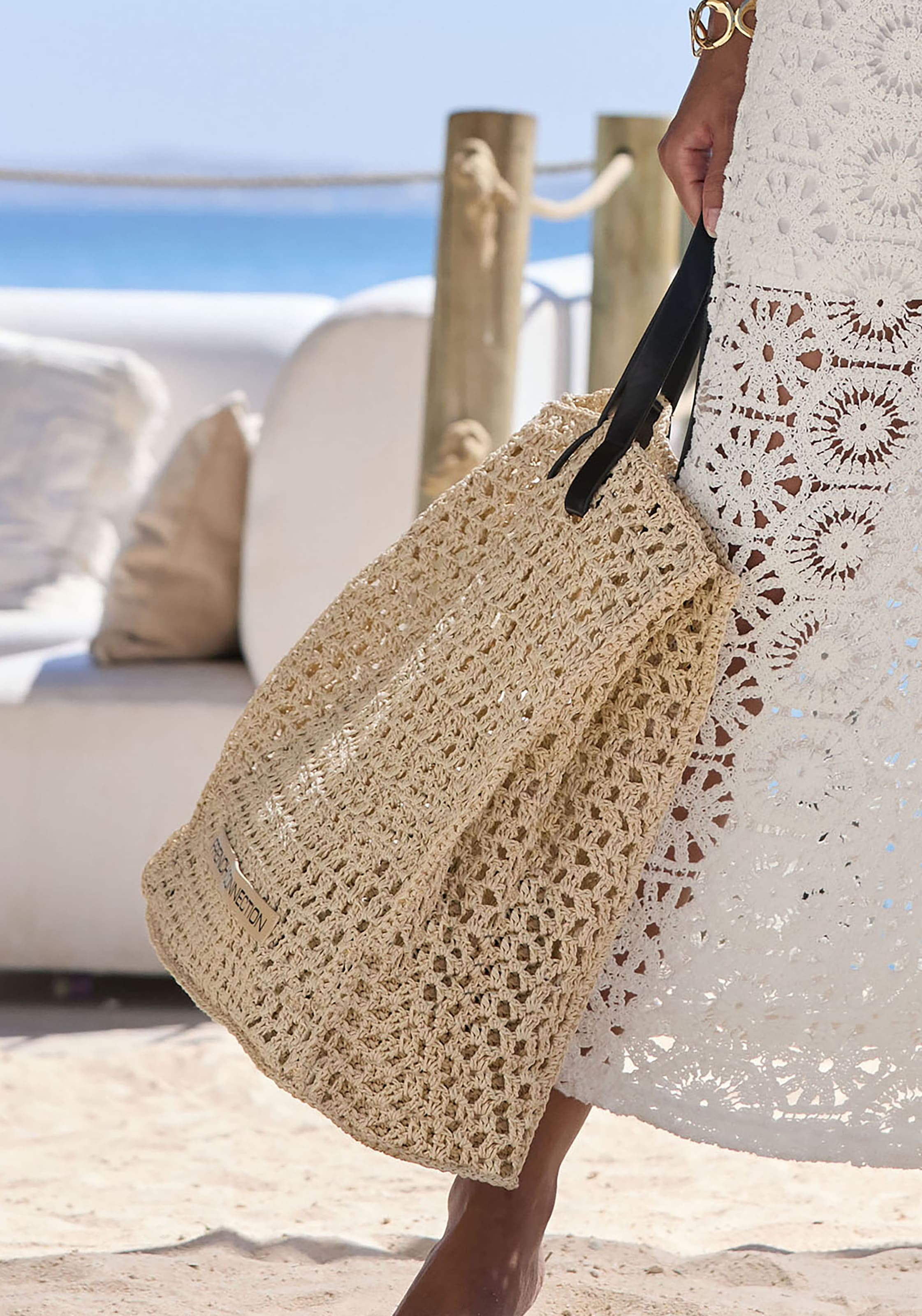 French Connection Shopper »Handtasche, Sommertasche, Tragetasche, Henkeltasche, Strandtasche« NOUVEAU sac d'épaule estival en look paille à la mode