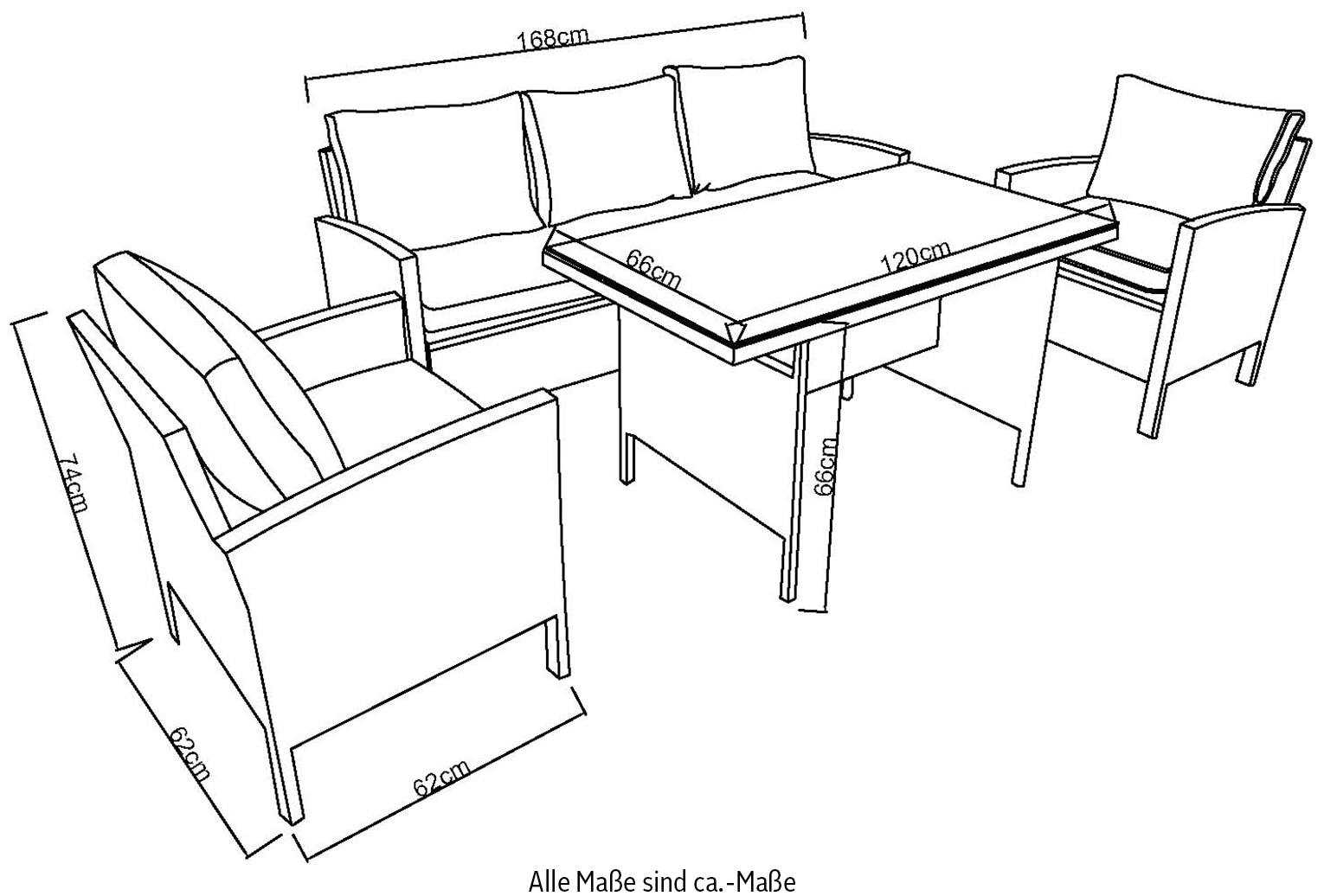 KONIFERA Gartenlounge-Set »»Brooklyn«« Set, 1x 3er Sofabank, 2 Sessel, Tisch 66x120x74 cm, inkl. Auflagen, 12 Stk. tlg. Stahl/Polyrattan