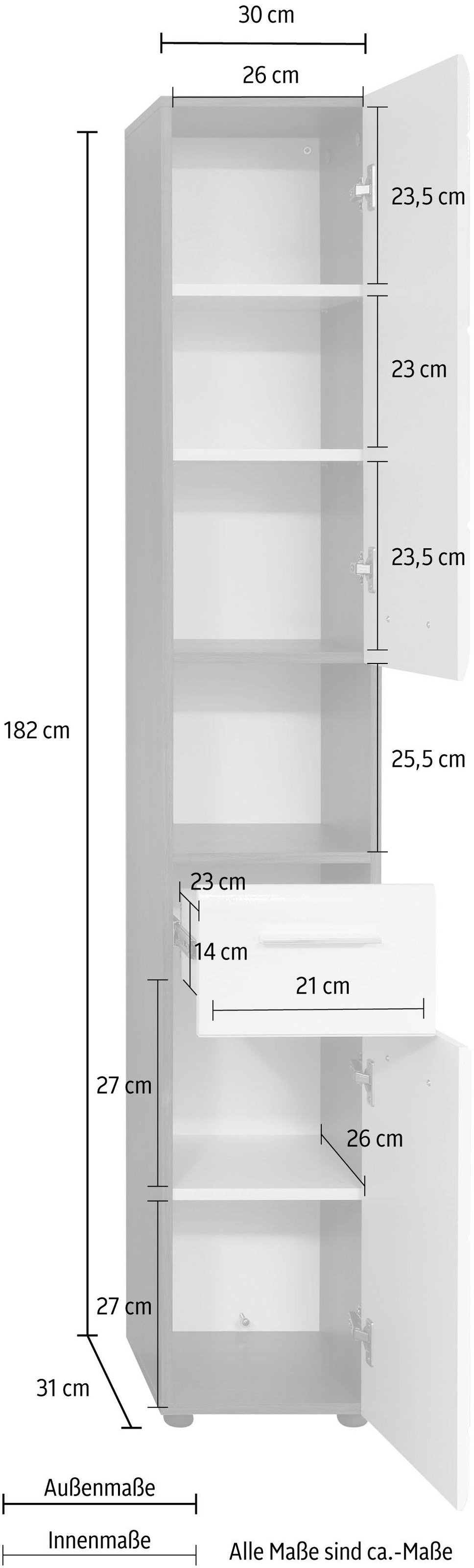 welltime Hochschrank »Sovana«, Badezimmerschrank in Hochglanzoptik - (B/T/H) 30/31/182 cm