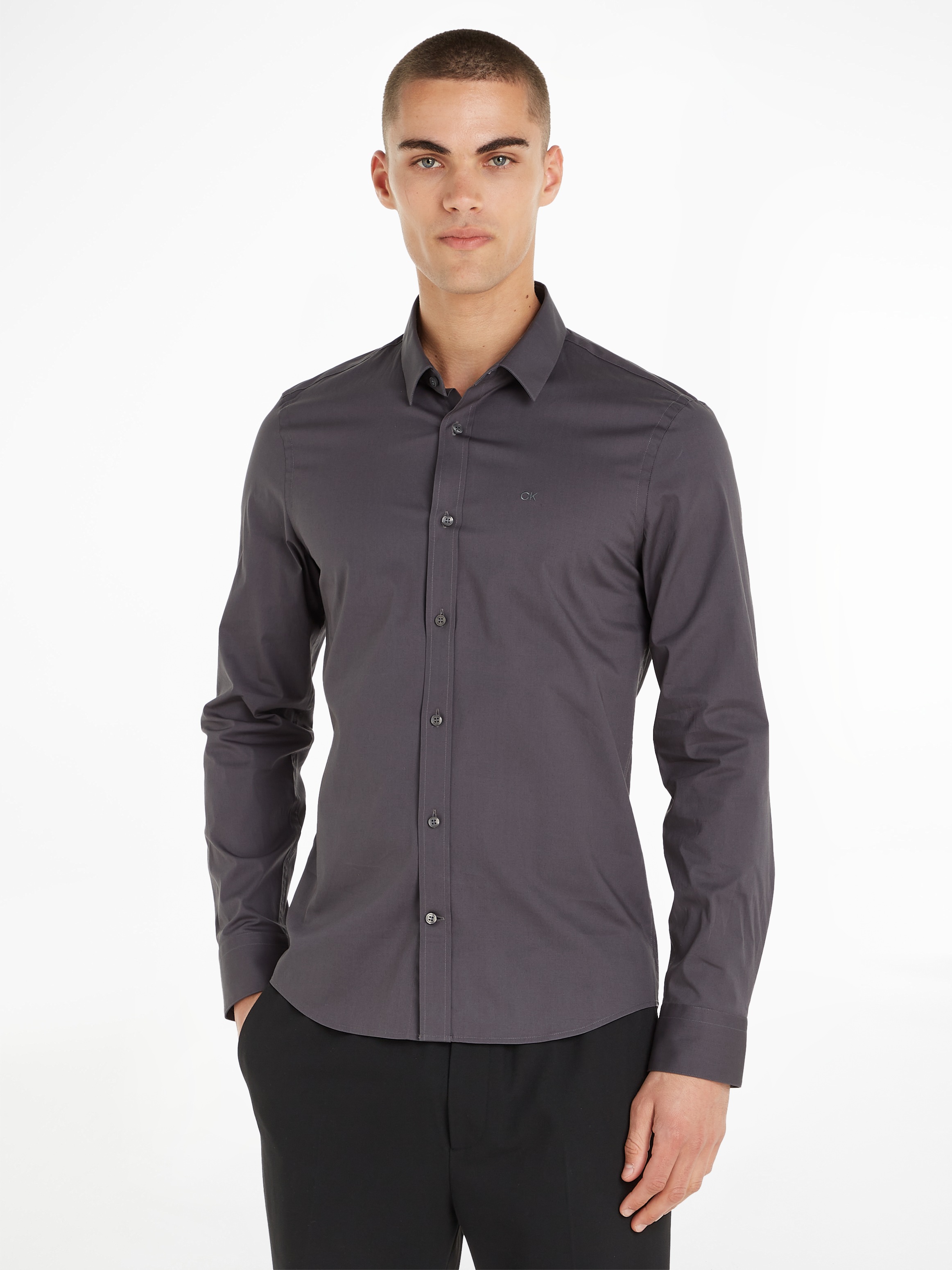 Langarmhemd »SLIM FIT STRETCH POPLIN«, mit Kentkragen