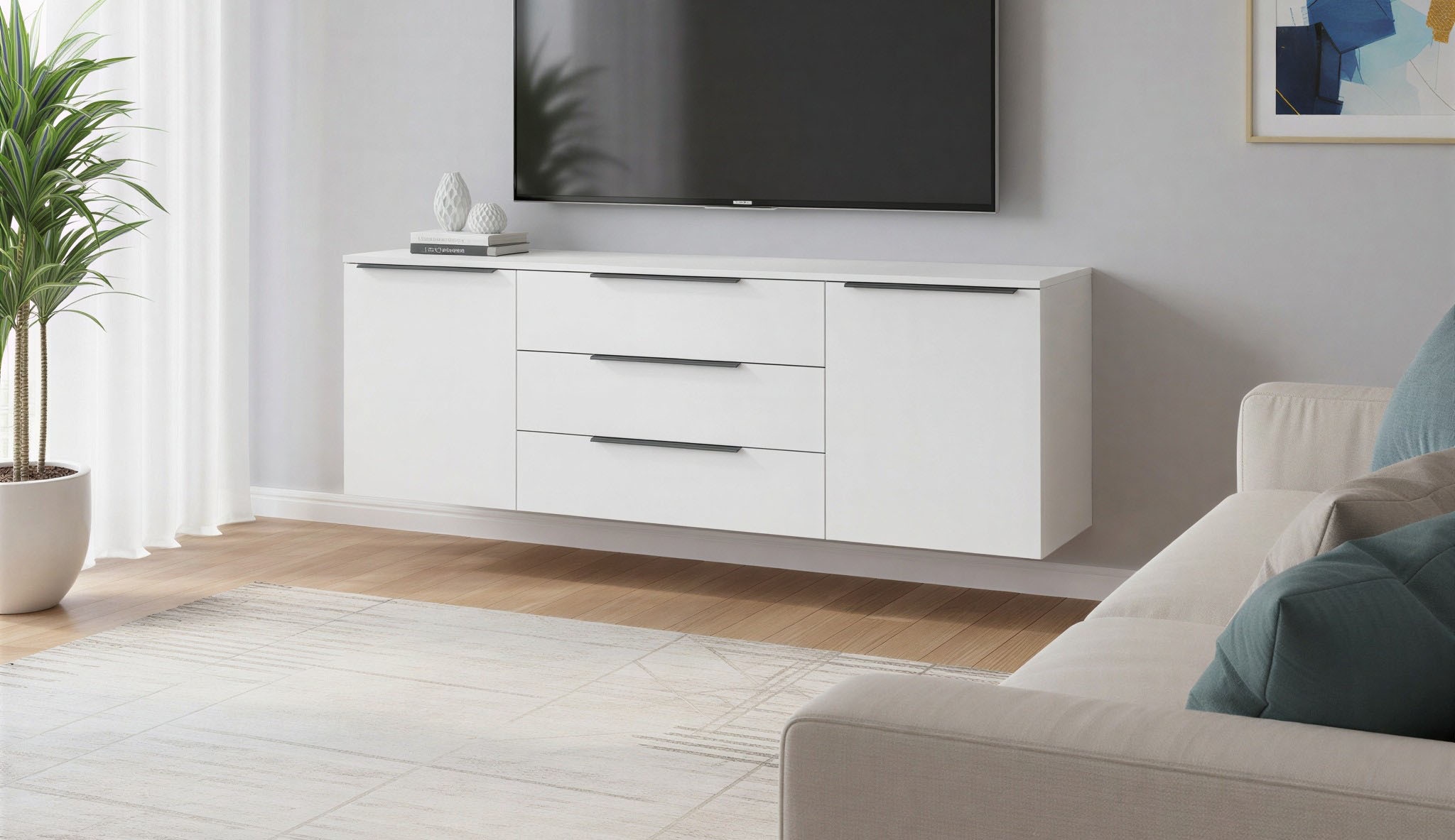 Image of borchardt Möbel Sideboard "Tom, Kommode Breite 166cm, hängend oder stehend mit Metallgriffen" 2 Türen 3 Schubkästen, verstellbare Einlegeböden