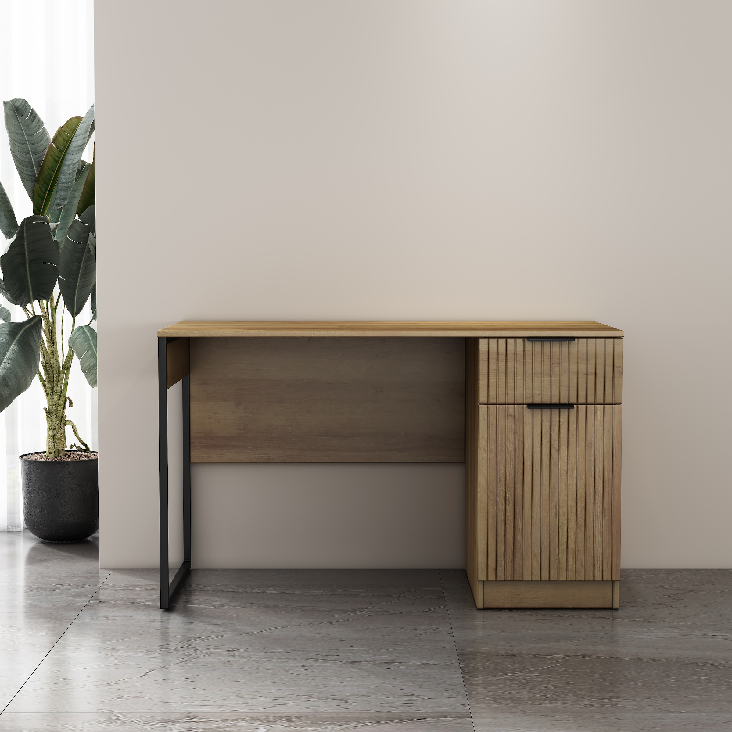 GOODproduct Schreibtisch »Aspea« Set,  mit Schublade, ausreichend Stauraum, moderne Rillenoptik, B. 120 cm