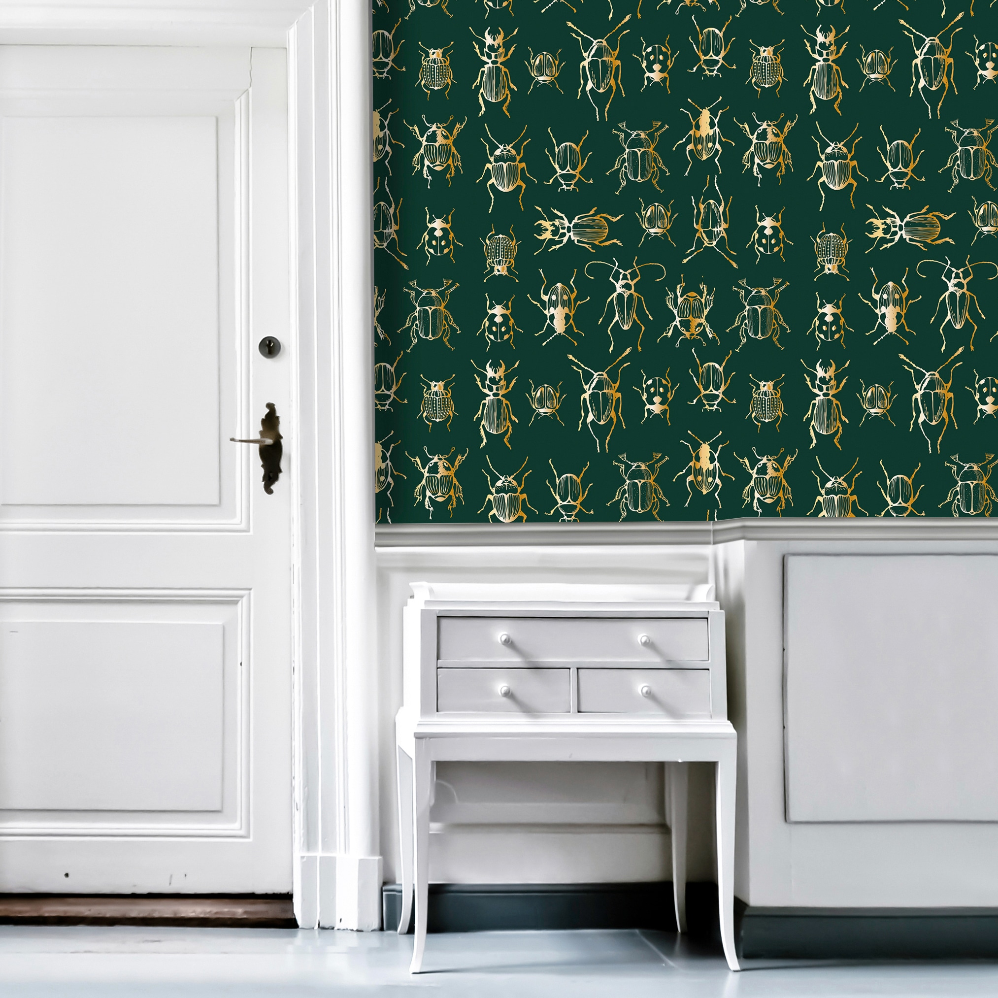 queence Papier peint vinyle »Insekten gold« imprimé 90x250cm, selbstklebend, kinderleichte Anbringung, , Sticker