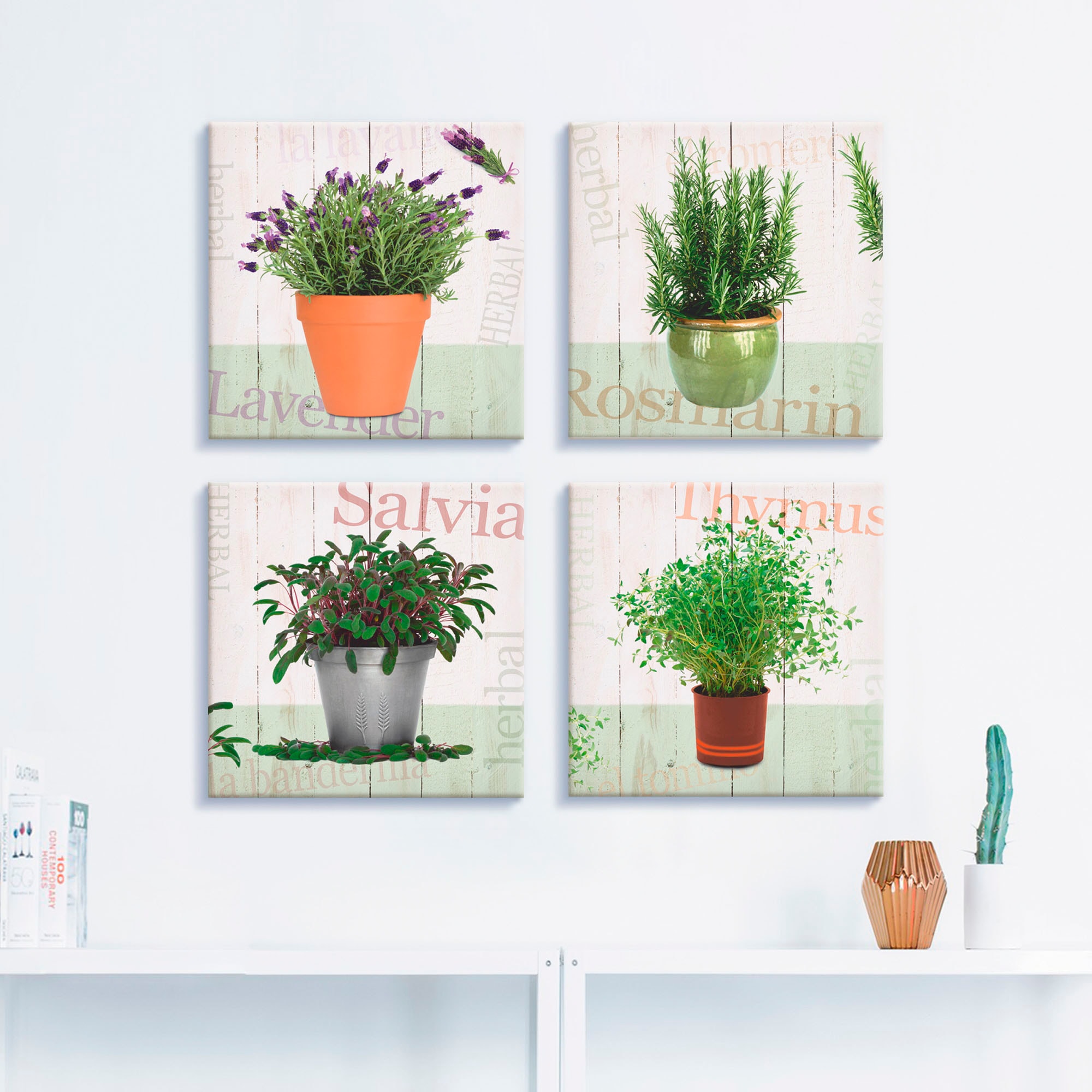 Artland Leinwandbild »Lavendel, Rosmarin, Salbei, Thymian«, Pflanzen, (4 St.), 4er Set, verschiedene Grössen