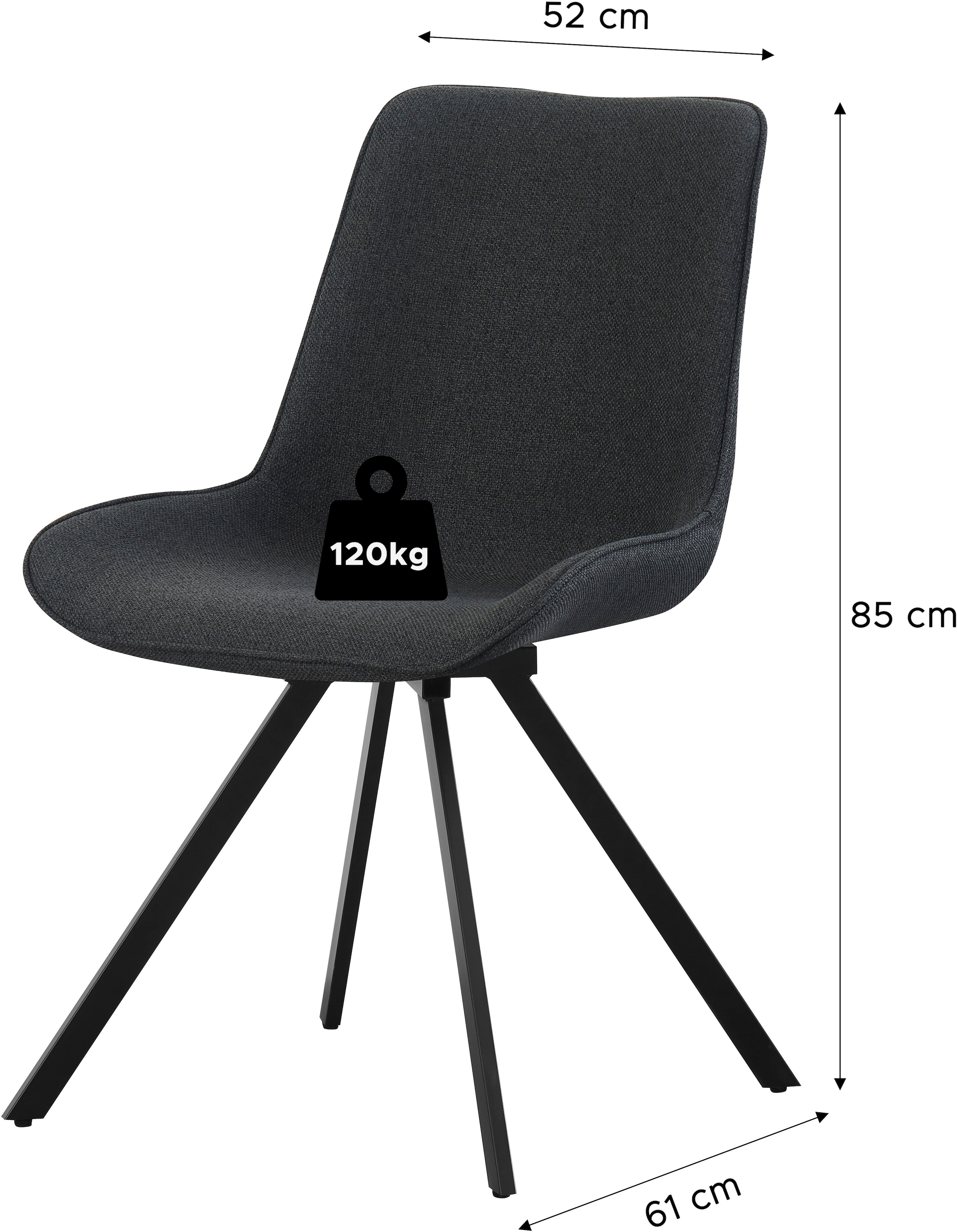 Home affaire Chaise pivotante »INUVIK, 2er Set, mit Metallgestell in matt schwarz« (Set) 2 cuisin verschiedenen Farben, Belsatbarkeit pro Stuhl 120 kg