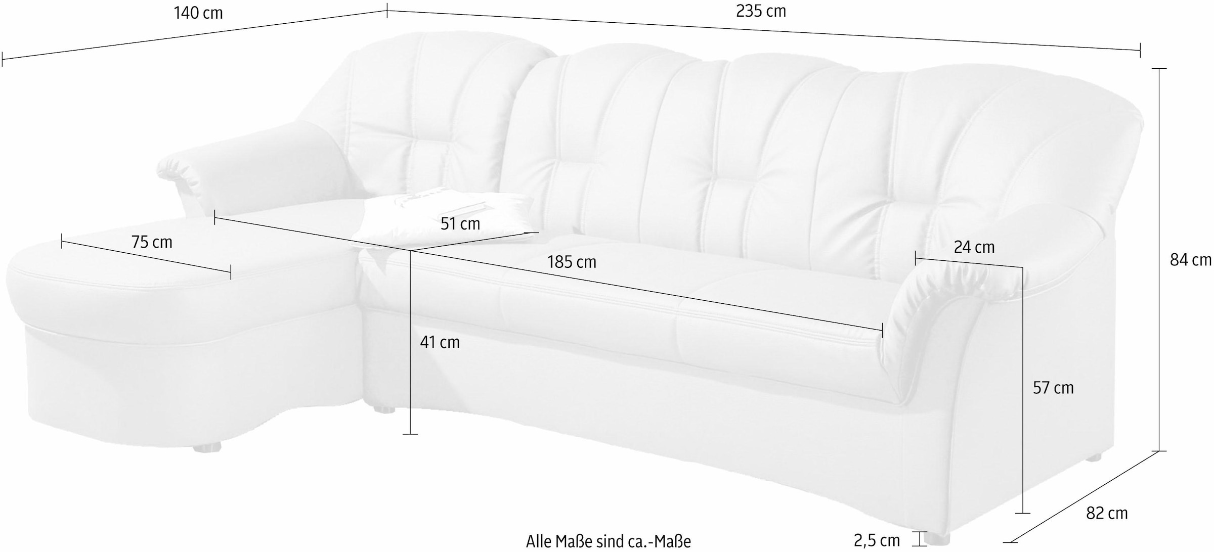 DOMO collection Ecksofa Papenburg L-Form, in grosser Farbvielfalt, wahlweise mit Bettfunktion