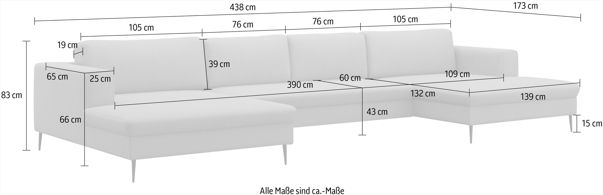 DOMO collection Wohnlandschaft »Modica U-Form«, XXL, in moderner Optik mit, 2 grosszügigen Recamieren, auch in Cord