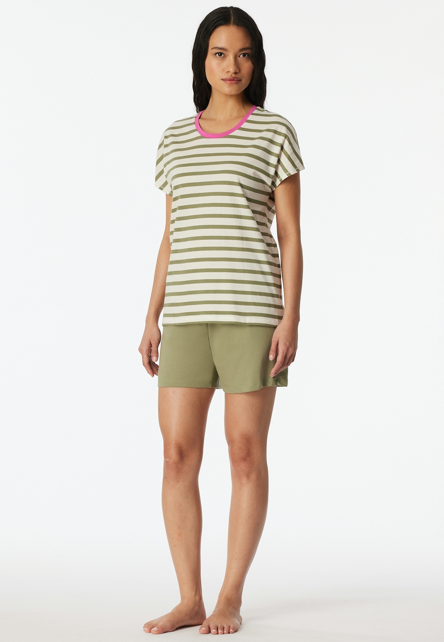 Image of Schiesser Shorty "Casual Essentials" 2 mit unifarbenem Shirt und gestreifter Hose