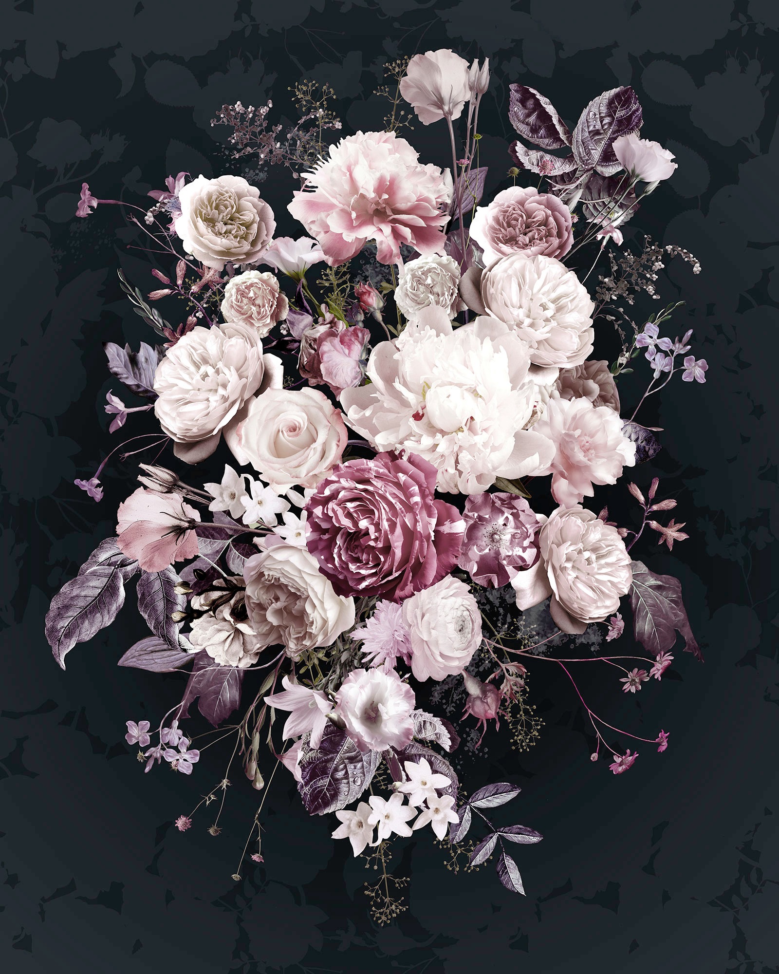Komar Vliestapete »Digitaldruck Vlies - Bouquet Noir - Grösse 200 x 250 cm«, bedruckt, Wohnzimmer, Schlafzimmer