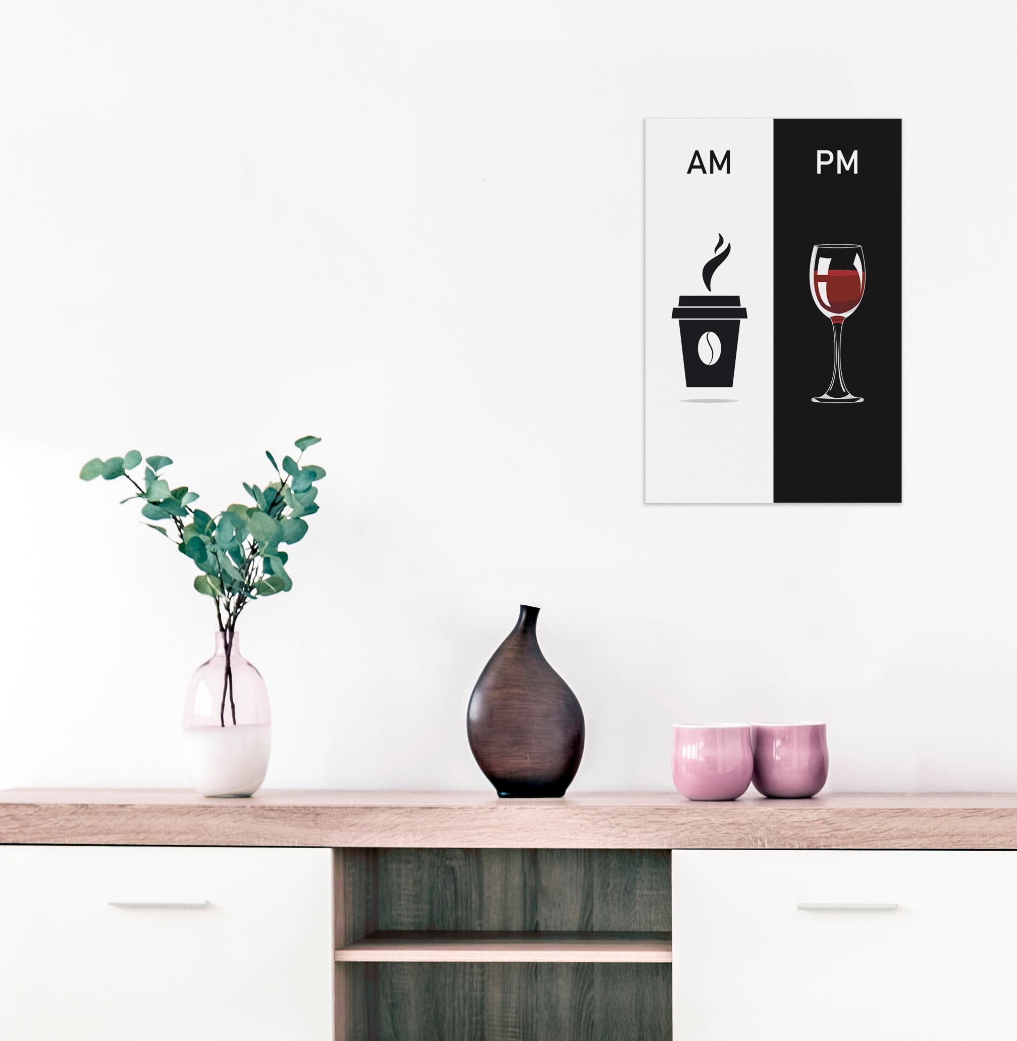 ♕ queence Wanddekoobjekt »AM PM - Kaffeebecher und Wein«, Motiv auf  Stahlblech versandkostenfrei auf | Wandobjekte