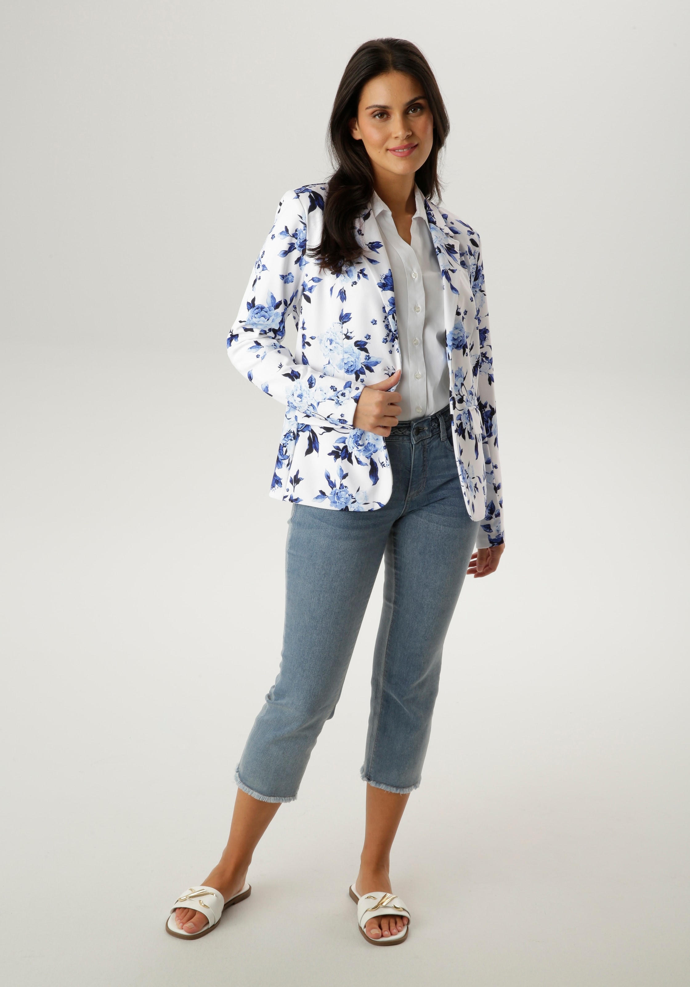 Aniston SELECTED Blazer en jersey mit floralem, romantischen Blumendruck - NEUE KOLLEKTION