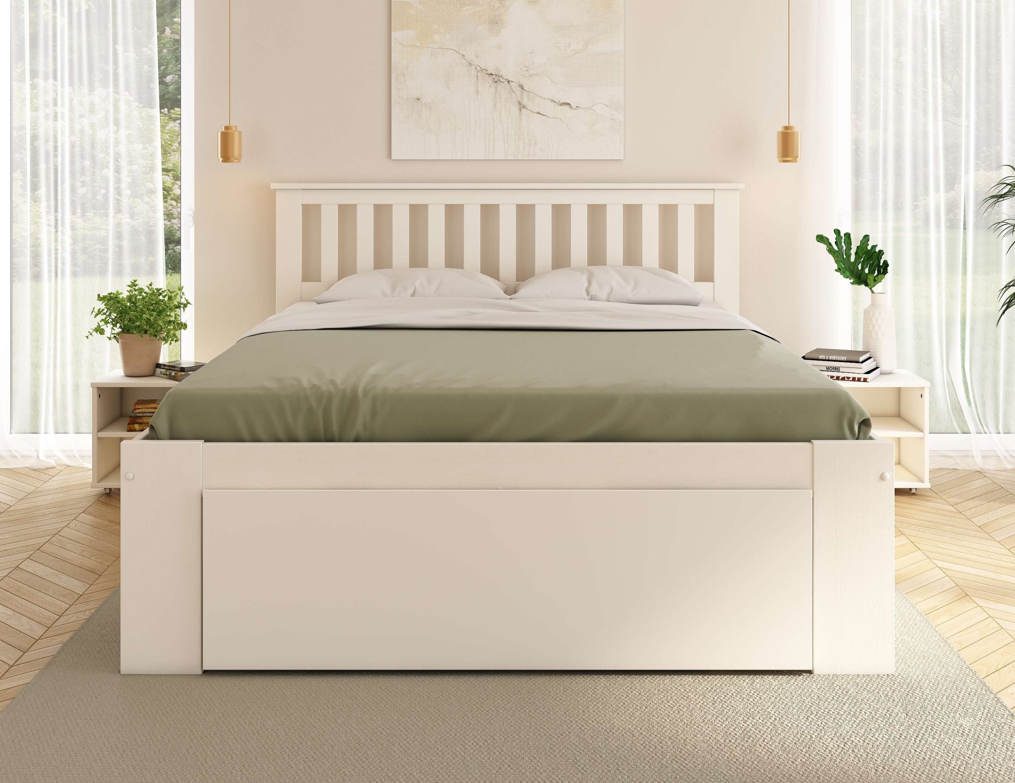 GOODproduct Massivholzbett »Kallvin, platzsparend, 3 Bettkästen, Nachtschränke ausziehbar« inklusive Lattenrost, ideal fürs Jugendzimmer und kleine Räume, FSC®