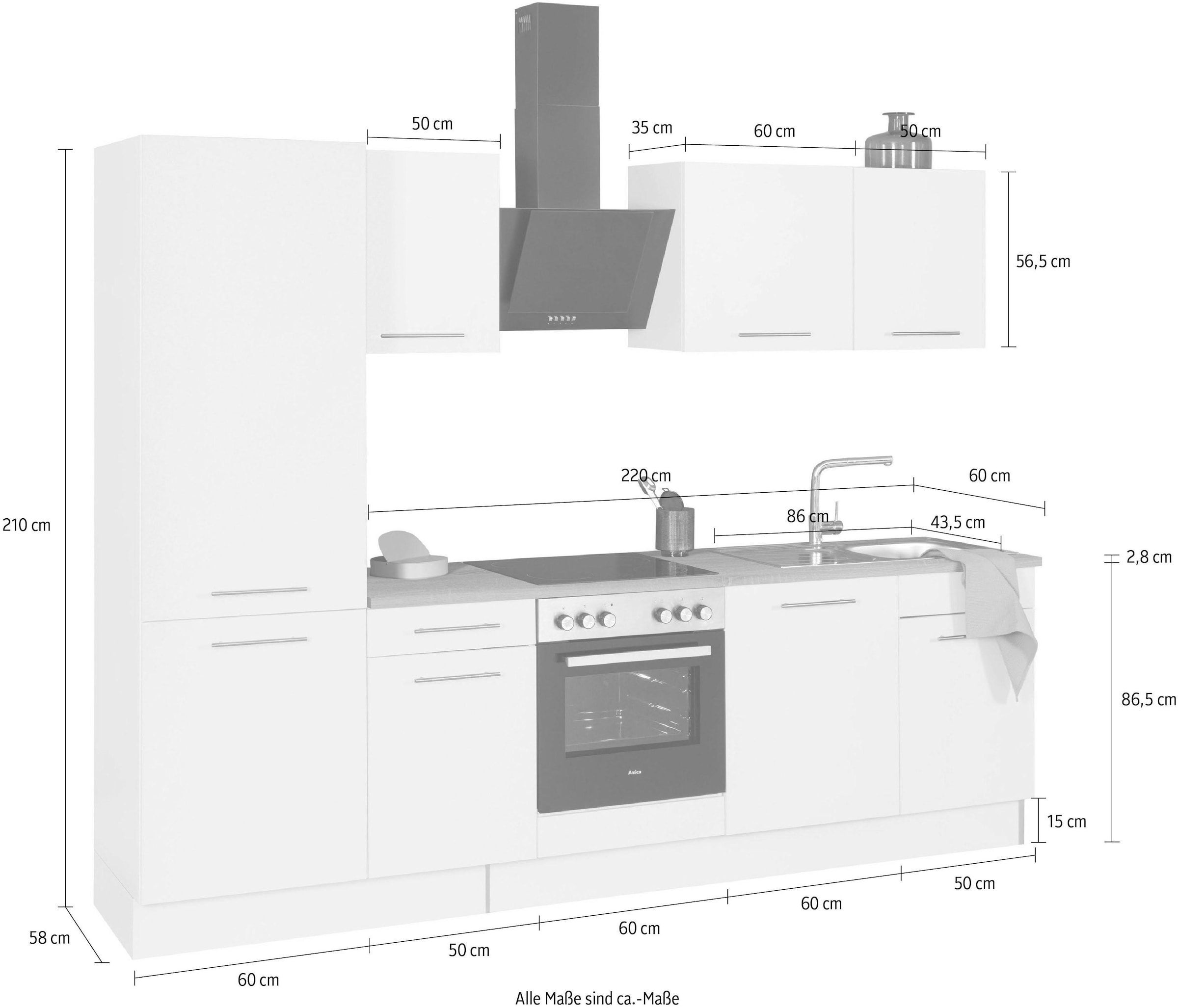 wiho Küchen Küchenzeile »Ela«, Breite 280 cm, Soft-Close-Funktion, höhenverstellbare Füsse