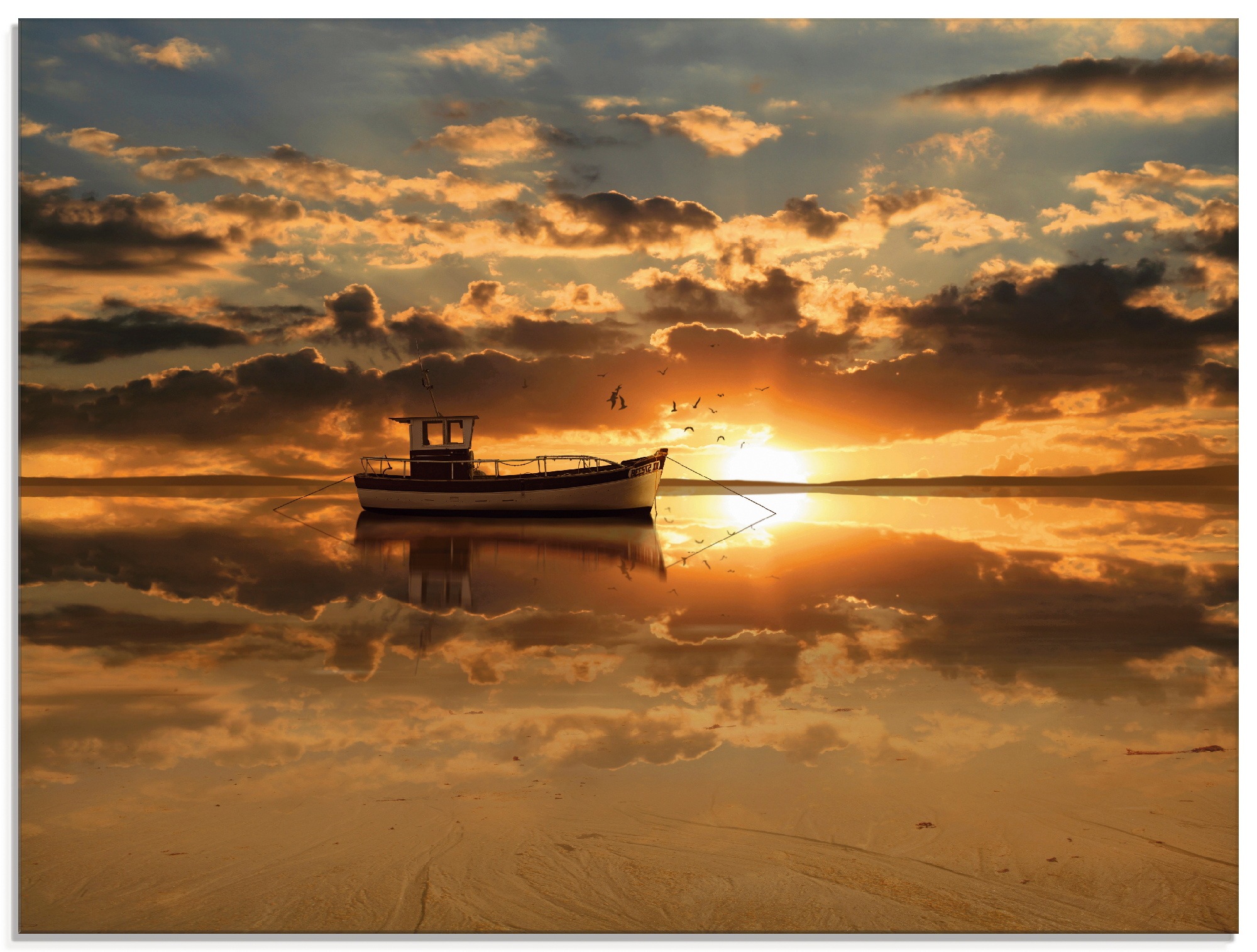 Image of Artland Glasbild "Das Fischerboot im Sonnenuntergang" Boote & Schiffe 1 Stk. tlg. in verschiedenen Grössen