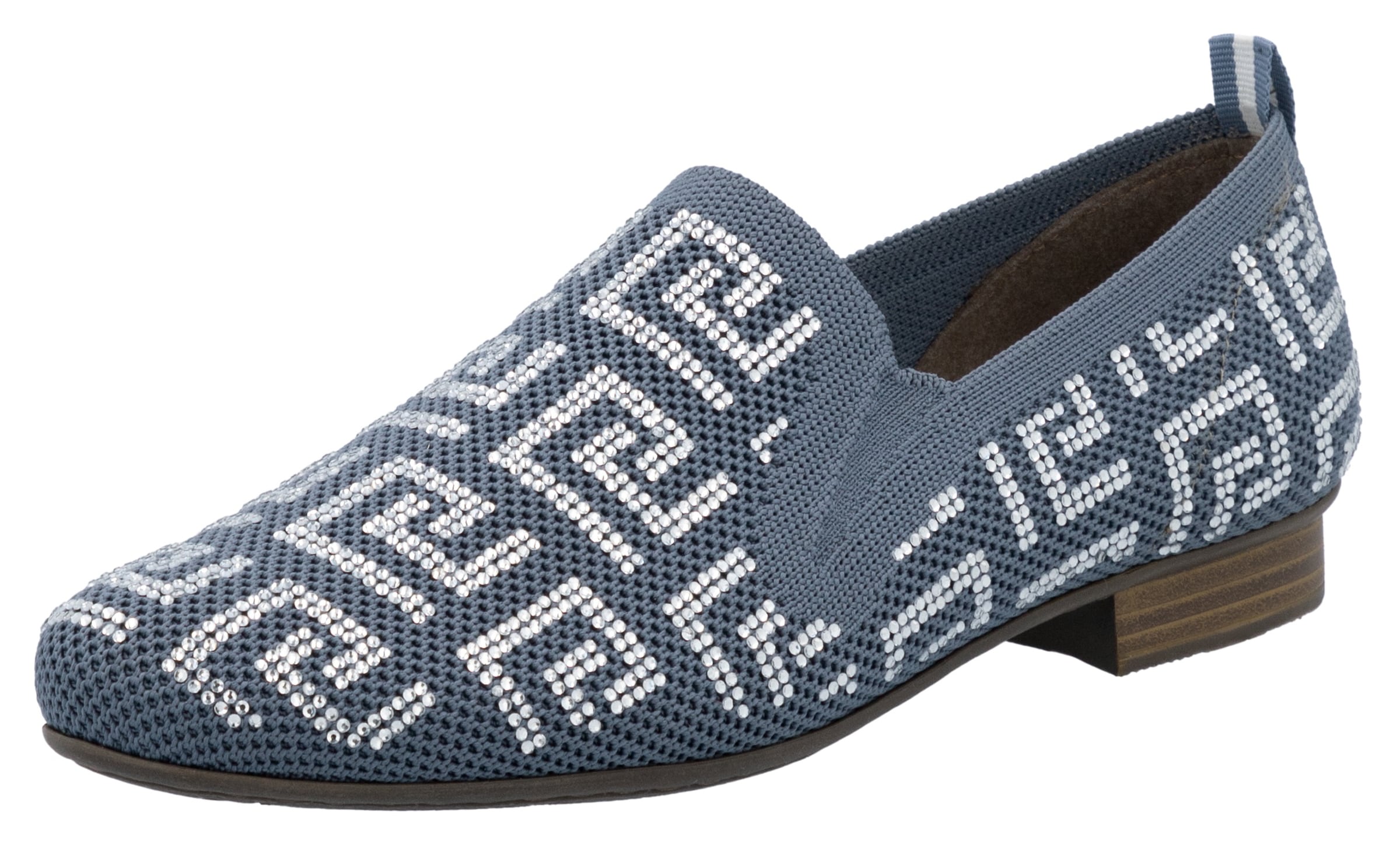 Image of Rieker Slipper Halbschuh, Schlupfschuh, Blockabsatz, Loafer mit Glitzersteinchen