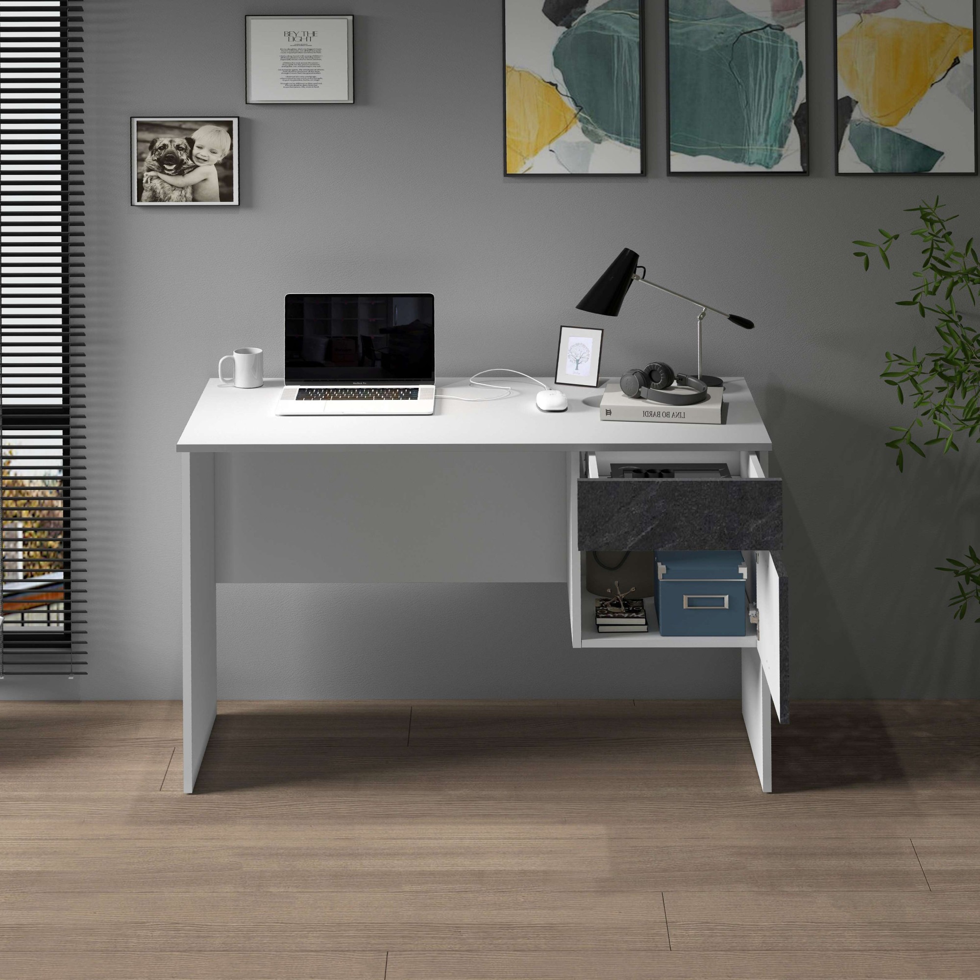 Home affaire Schreibtisch »Coro, kleiner Computertisch, Bürotisch« mit 1 Tür & 1 Schublade, Breite 110 cm, Made in Italy