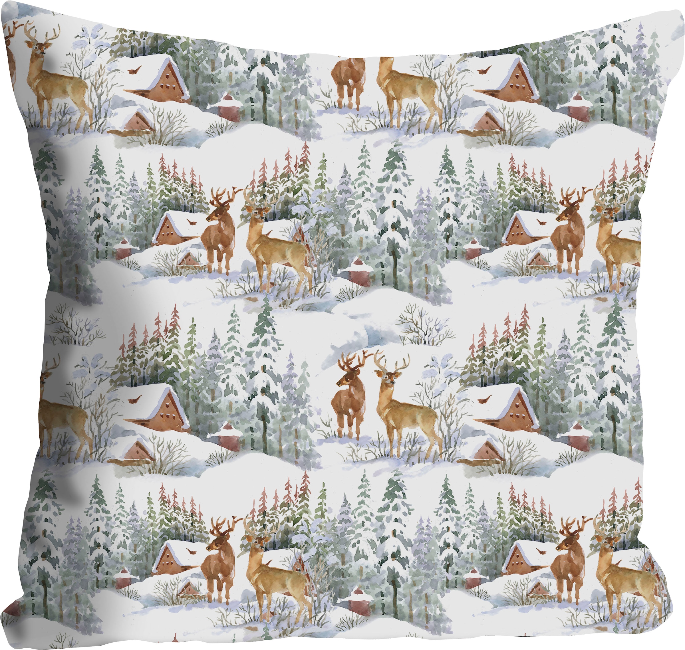 queence Dekokissen "Fabian" Kissenhülle,Winterlandschaft,Rehe,Schnee,Winterlich,Festlich,Natur