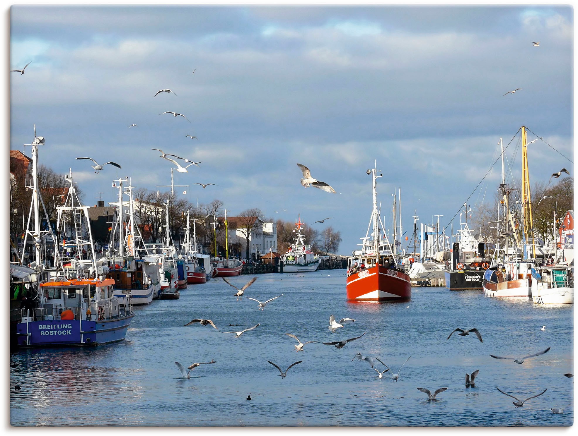 Image of Artland Leinwandbild "Alter Strom in Warnemünde" Boote & Schiffe 1 Stk. tlg. auf Holzrahmen gespannt