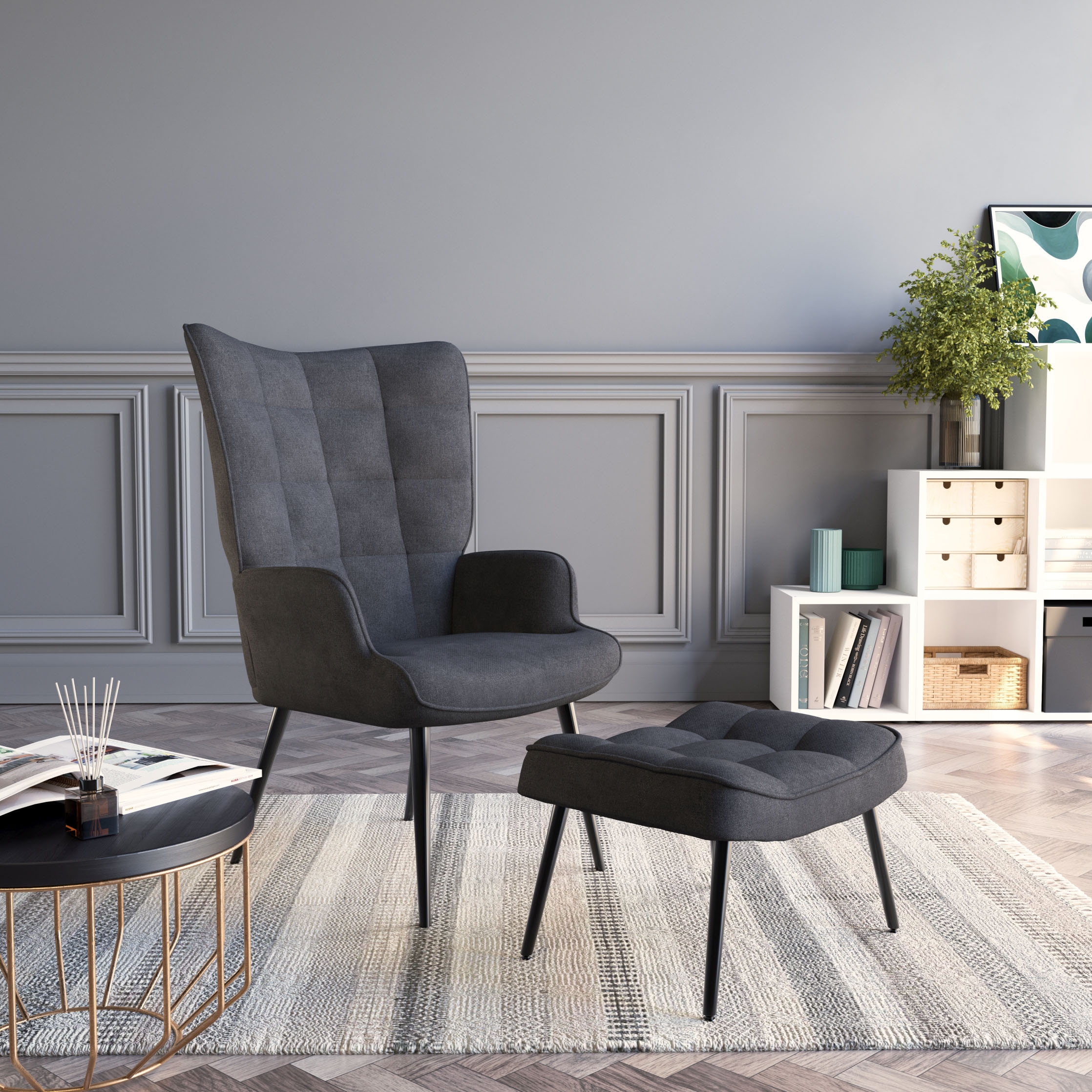 HELA Loungesessel »PAROS«, (Set, 2 St., Sessel mit Hocker), Sessel mit Hocker;Loungesessel;4-Fuss Massiv;Webstoff;Armlehnen