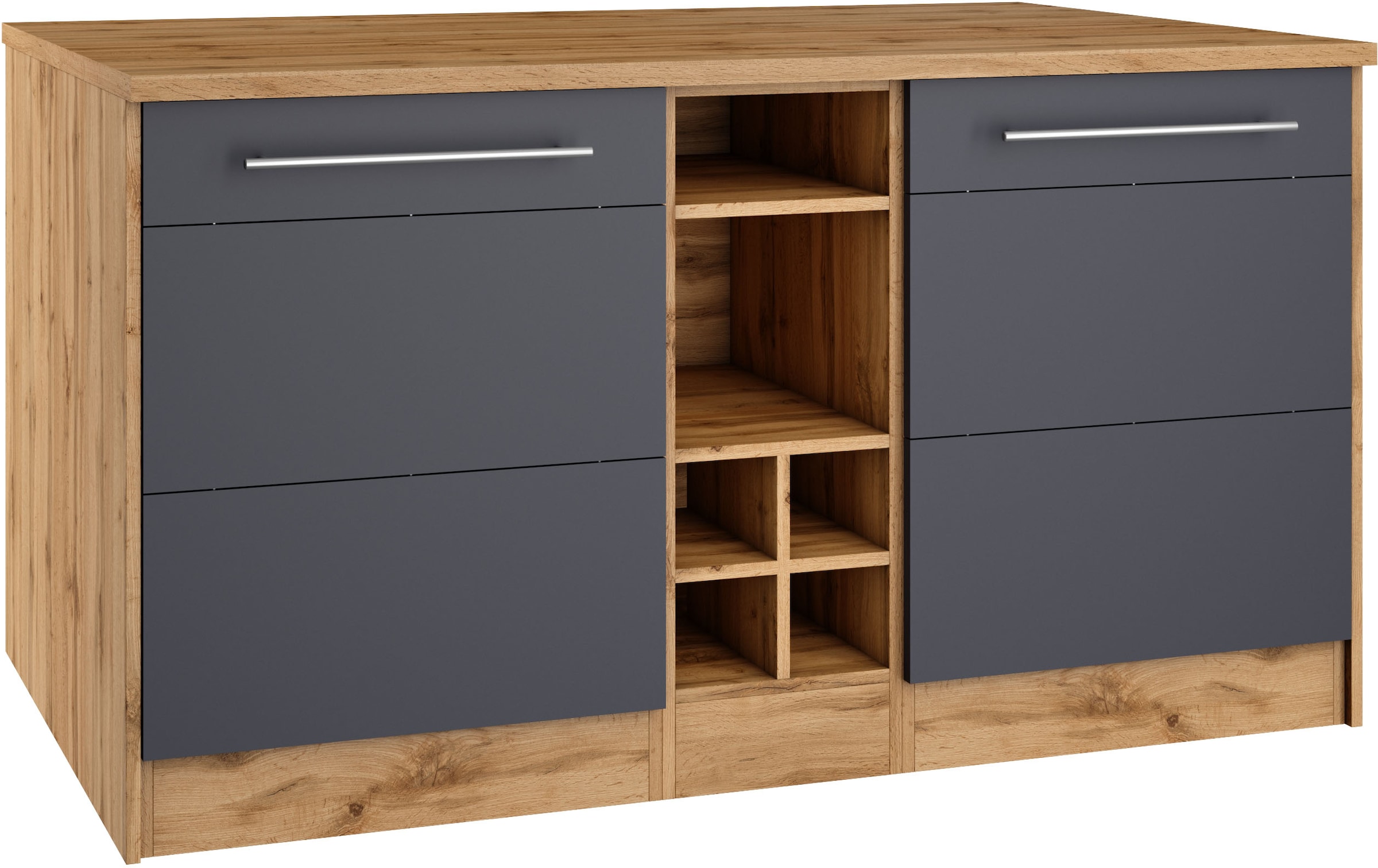 KOCHSTATION Kücheninsel »KS-Wien« Breite 153 cm, MDF-Fronten, Flaschenregal
