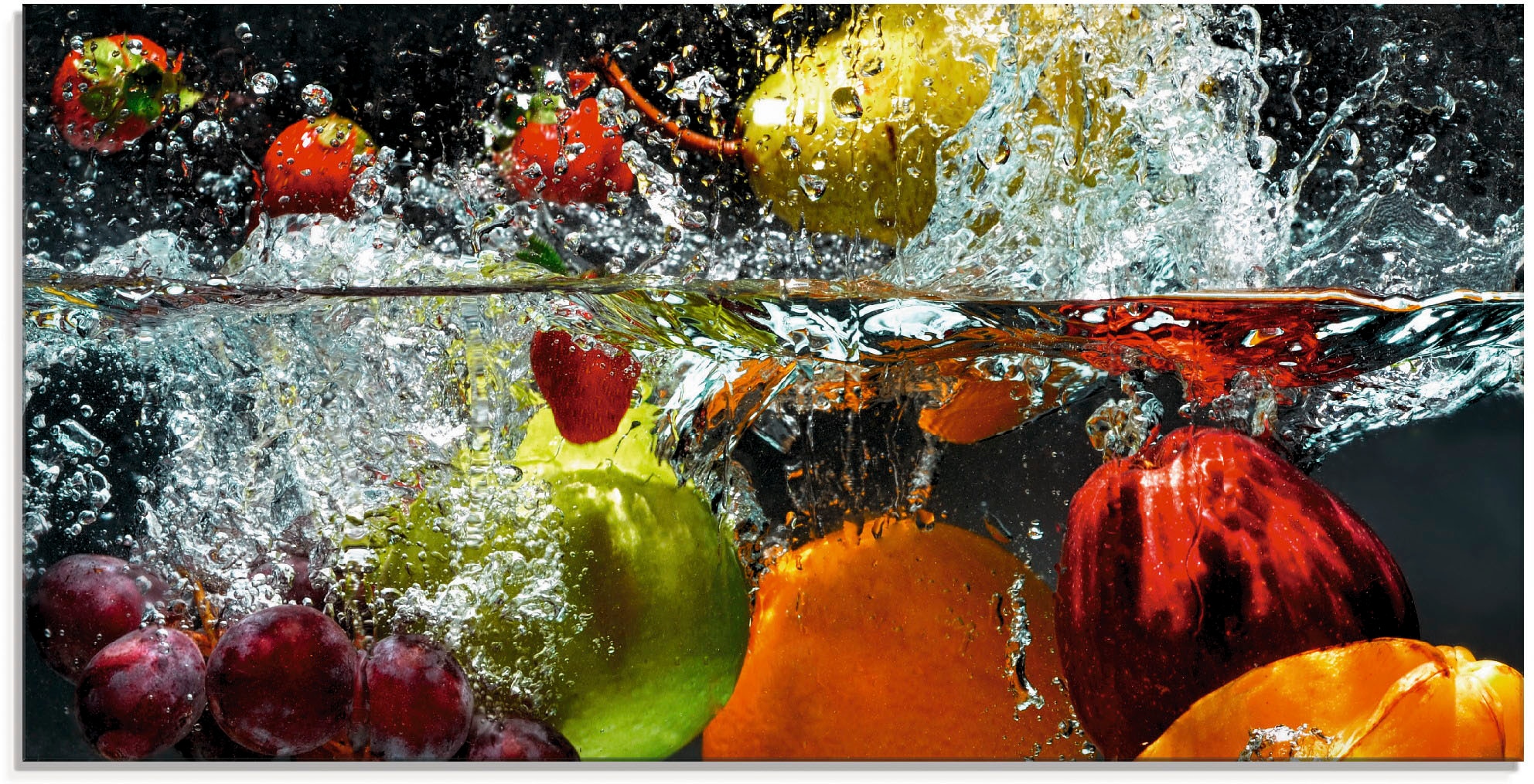 Image of Artland Glasbild "Spritzendes Obst auf dem Wasser" Lebensmittel 1 Stk. tlg. in verschiedenen Grössen