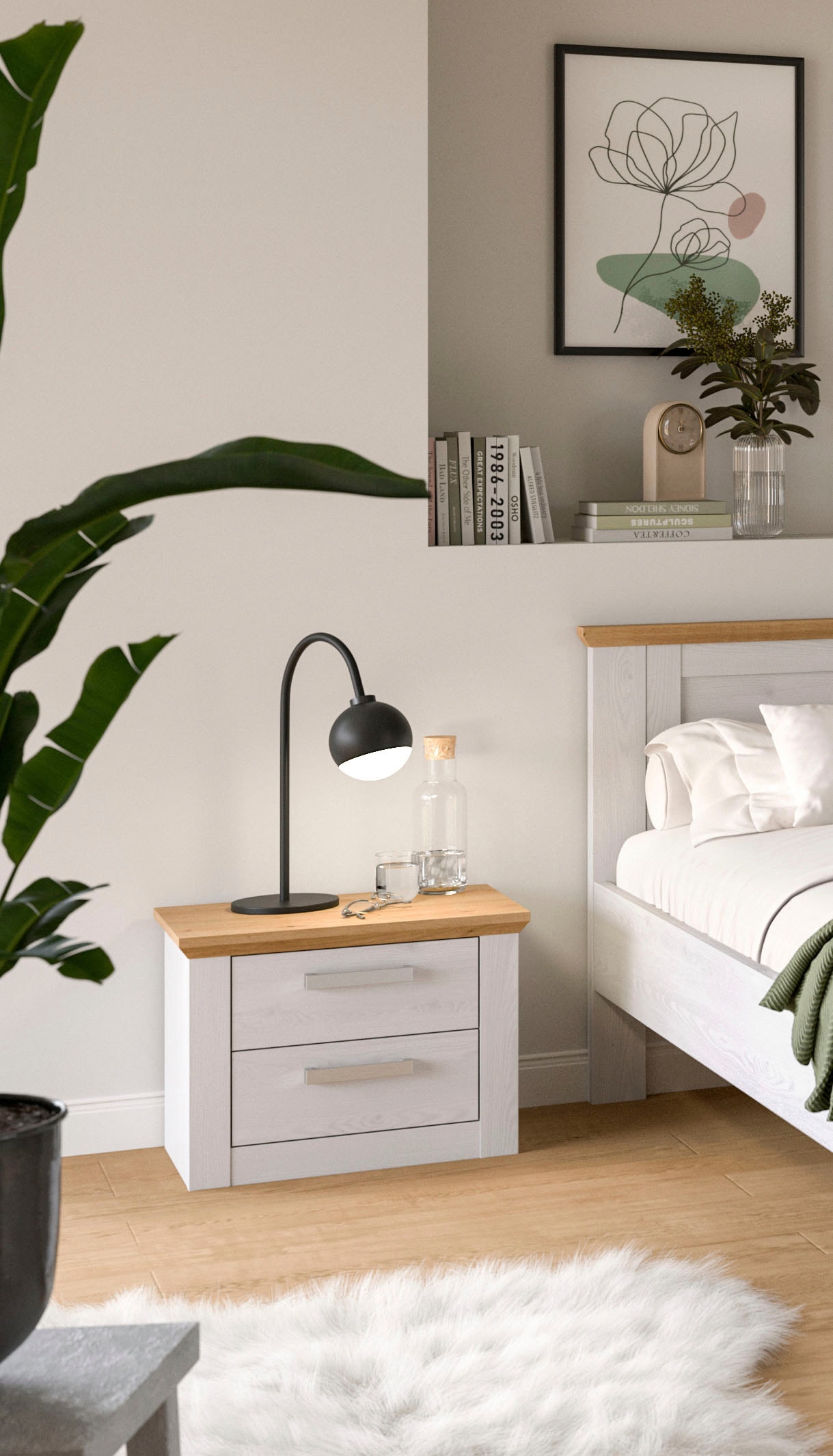 Home affaire Table de nuit »COSENZA, 2er Set, Breite je 54cm, in Landhausoptik« ensemble de 2, incluant 2 tiroirs à extension totale chacun,  table de nuit, chevet, commode, Nako, table d'appoint