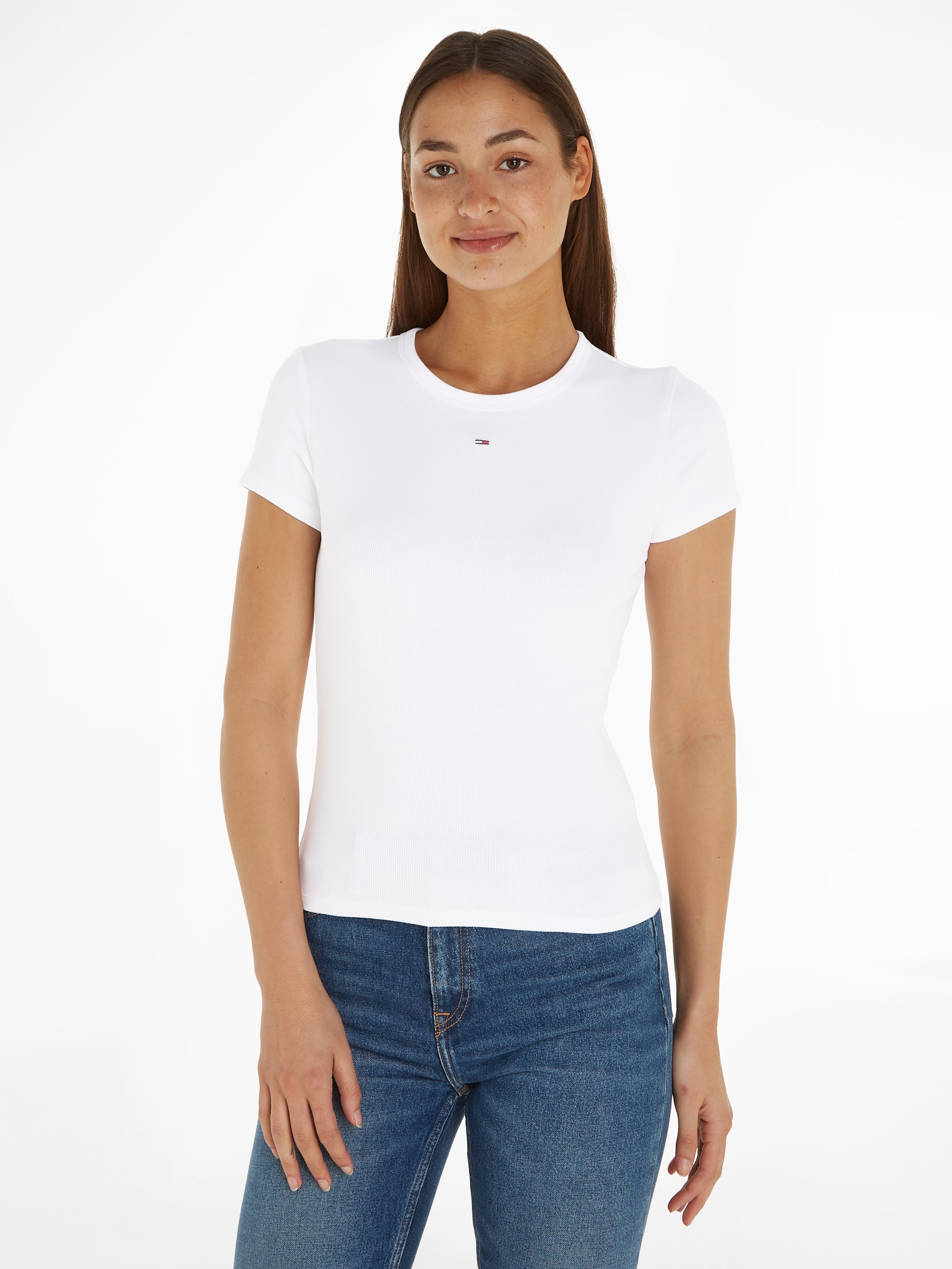 T-Shirt »Slim Essential Rib Shirt, Rippshirt Rundhalsshirt«, in Rippoptik, mit...