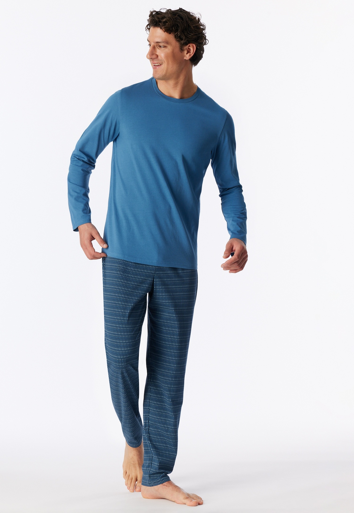 Image of Schiesser Schlafanzug "Casual Essentials" 2tlg., 2 mit unifarbenem Langarmshirt mit rundem Halsausschnitt