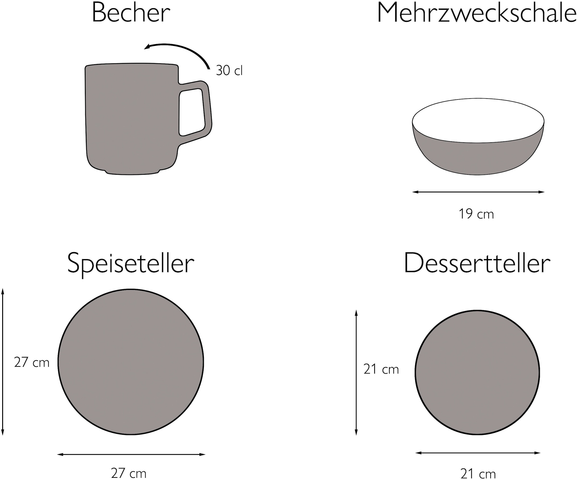 CreaTable Kombiservice »Geschirr-Set Very Berry«, (Set, 16 tlg., Kaffeeservice und Tafelservice im Set, für 4 Personen), Service, in Beerenfarben, 16 Teile, für 4 Personen