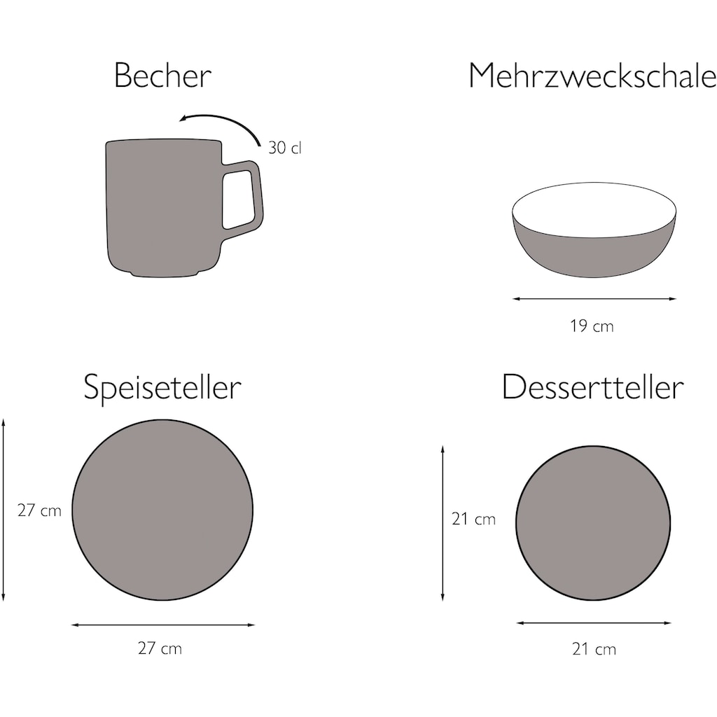 CreaTable Kombiservice »Geschirr-Set Very Berry«, (Set, 16 tlg., Kaffeeservice und Tafelservice im Set, für 4 Personen)