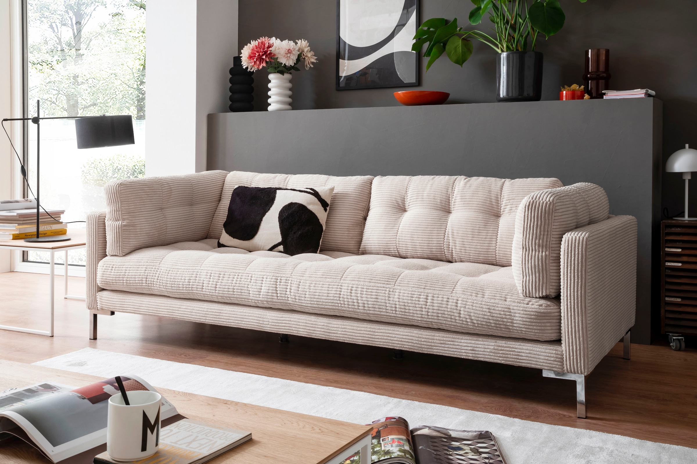 Image of Trends by HG 3-Sitzer "Landau" in Cord-Stoff mit Metallfuss