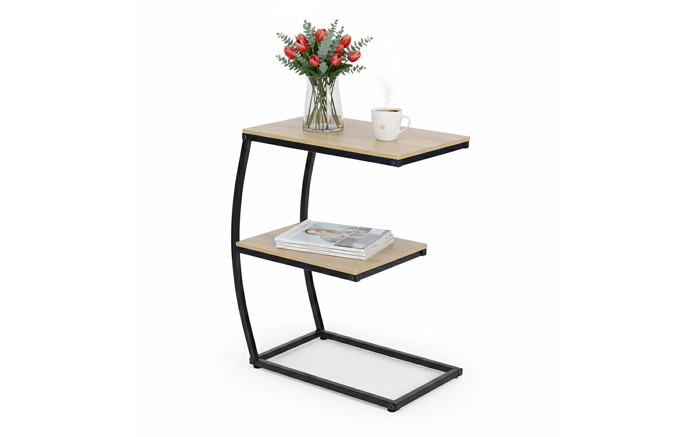 Image of relaxdays Beistelltisch "in C-Form 58.5 x 47.5 cm" Couchtisch mit 2 Ablagen